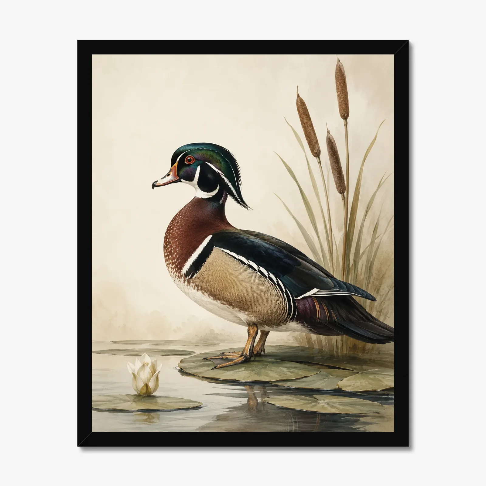 Wood Duck Print in a black frame
