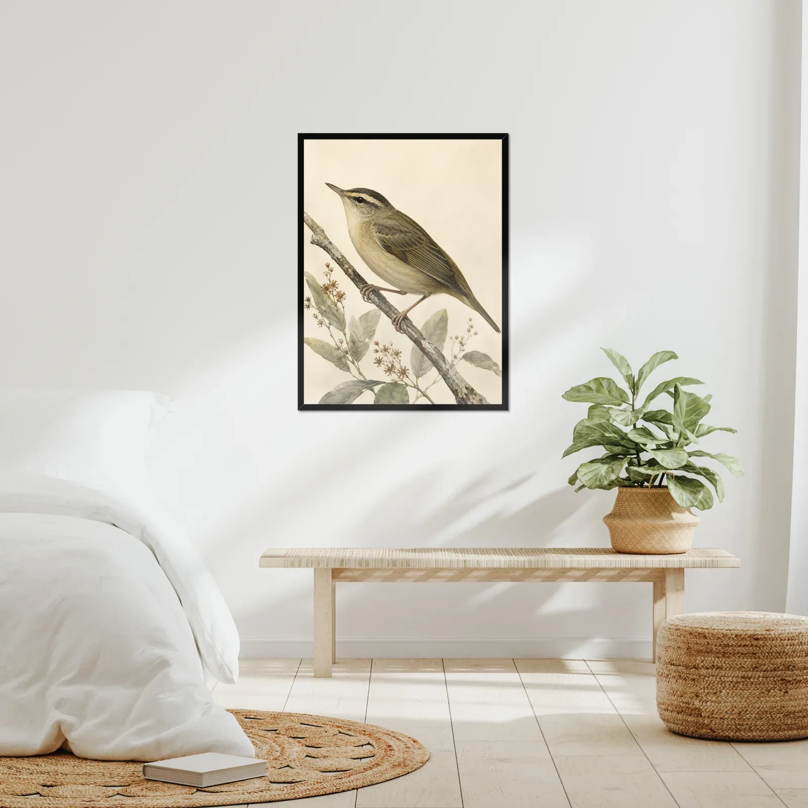 Worm-eating Warbler Print framed at 24x30 inches, shown on a wall to scale