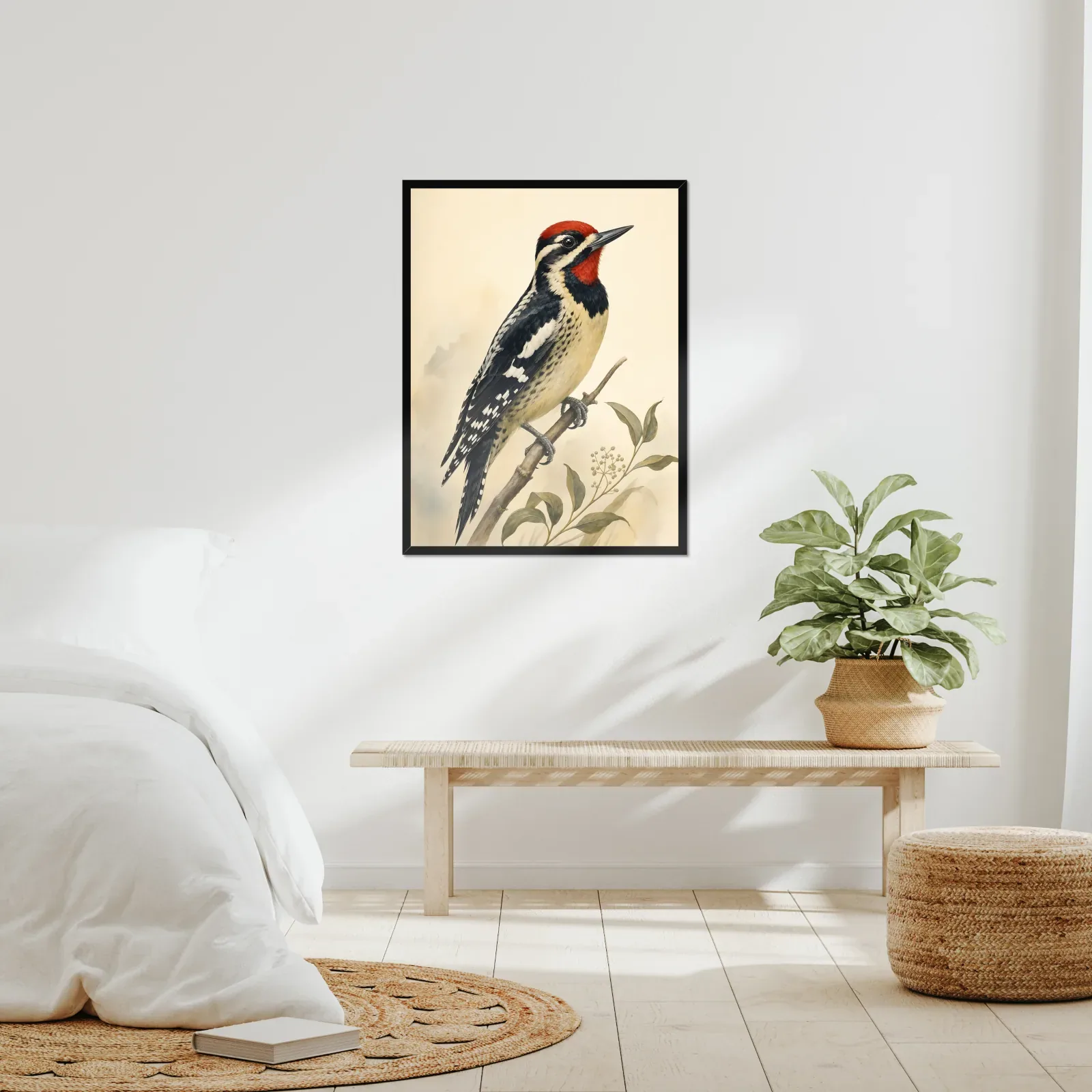 Yellow-bellied Sapsucker Print framed at 24x30 inches, shown on a wall to scale