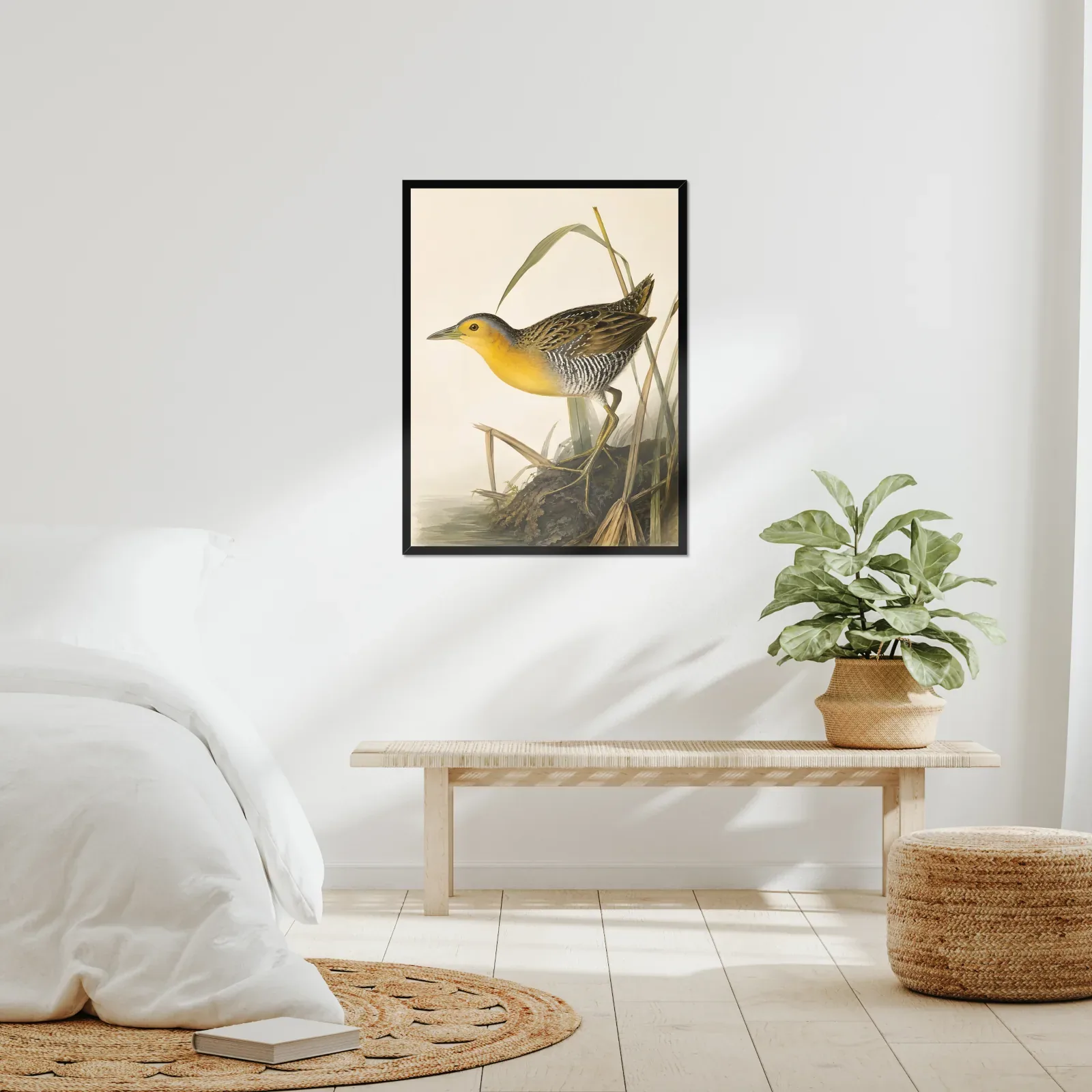 Yellow Rail Print framed at 24x30 inches, shown on a wall to scale