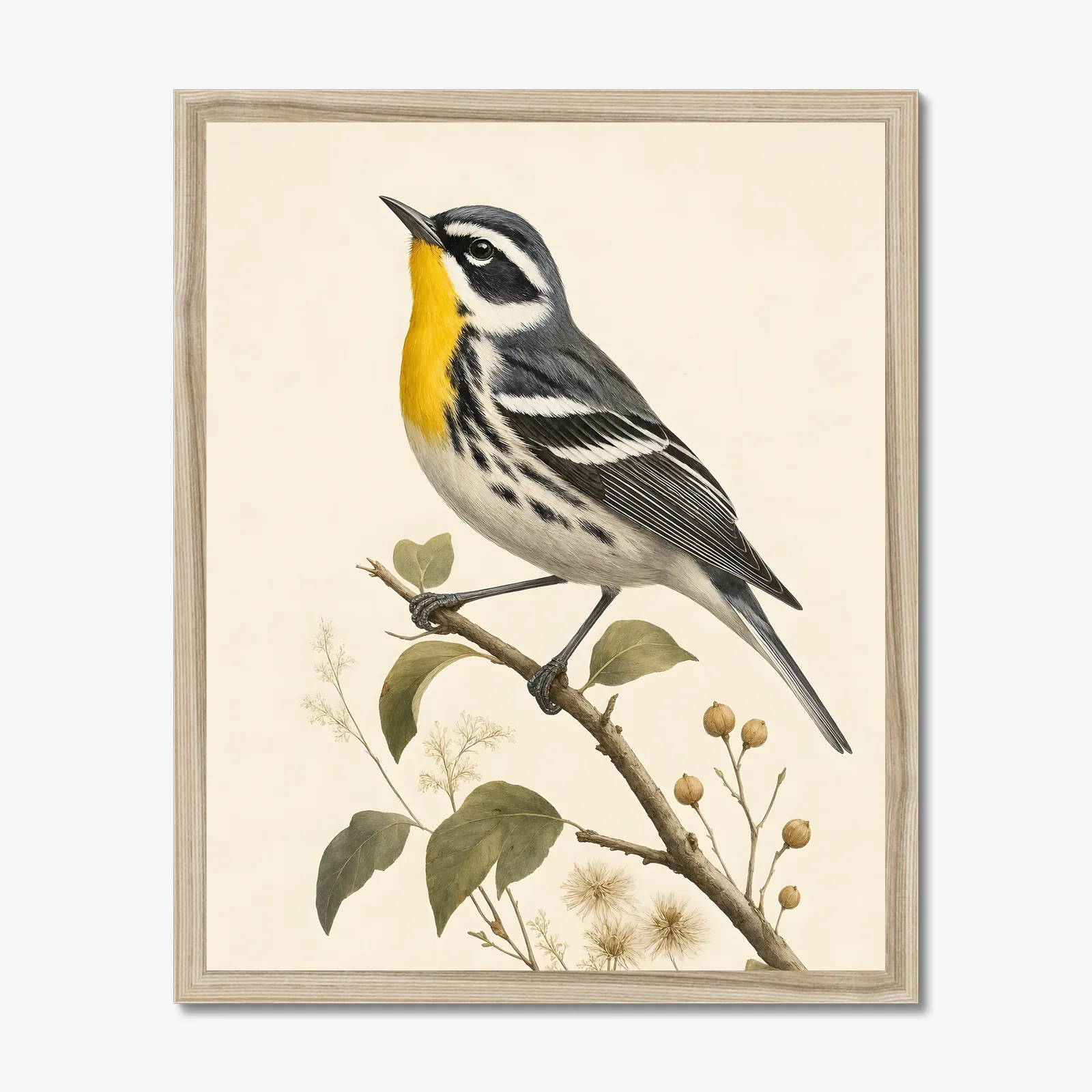 Yellow-throated Warbler Print in a natural frame