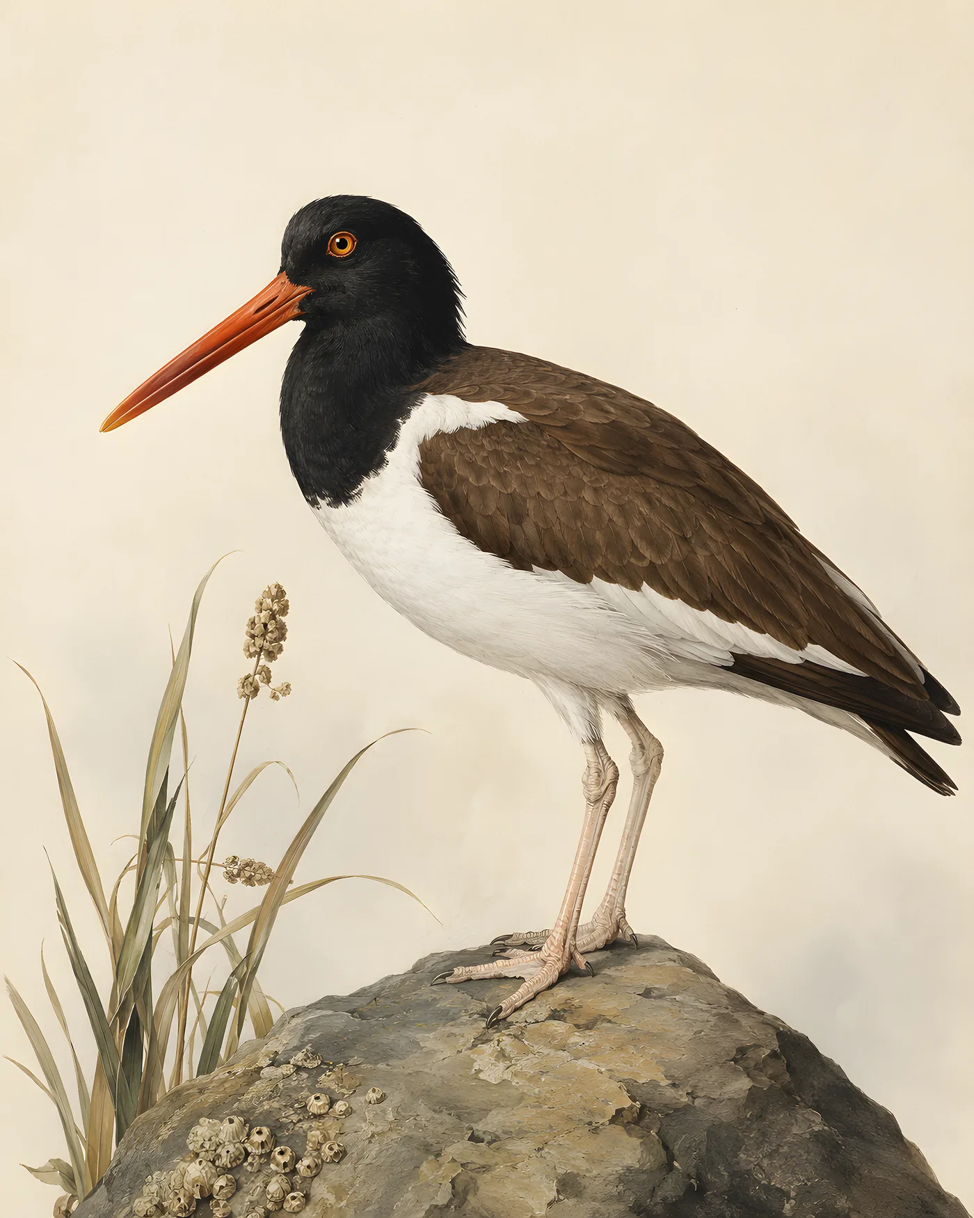 Fine-art American Oystercatcher print in a contemporary Audubon-inspired natural-history style