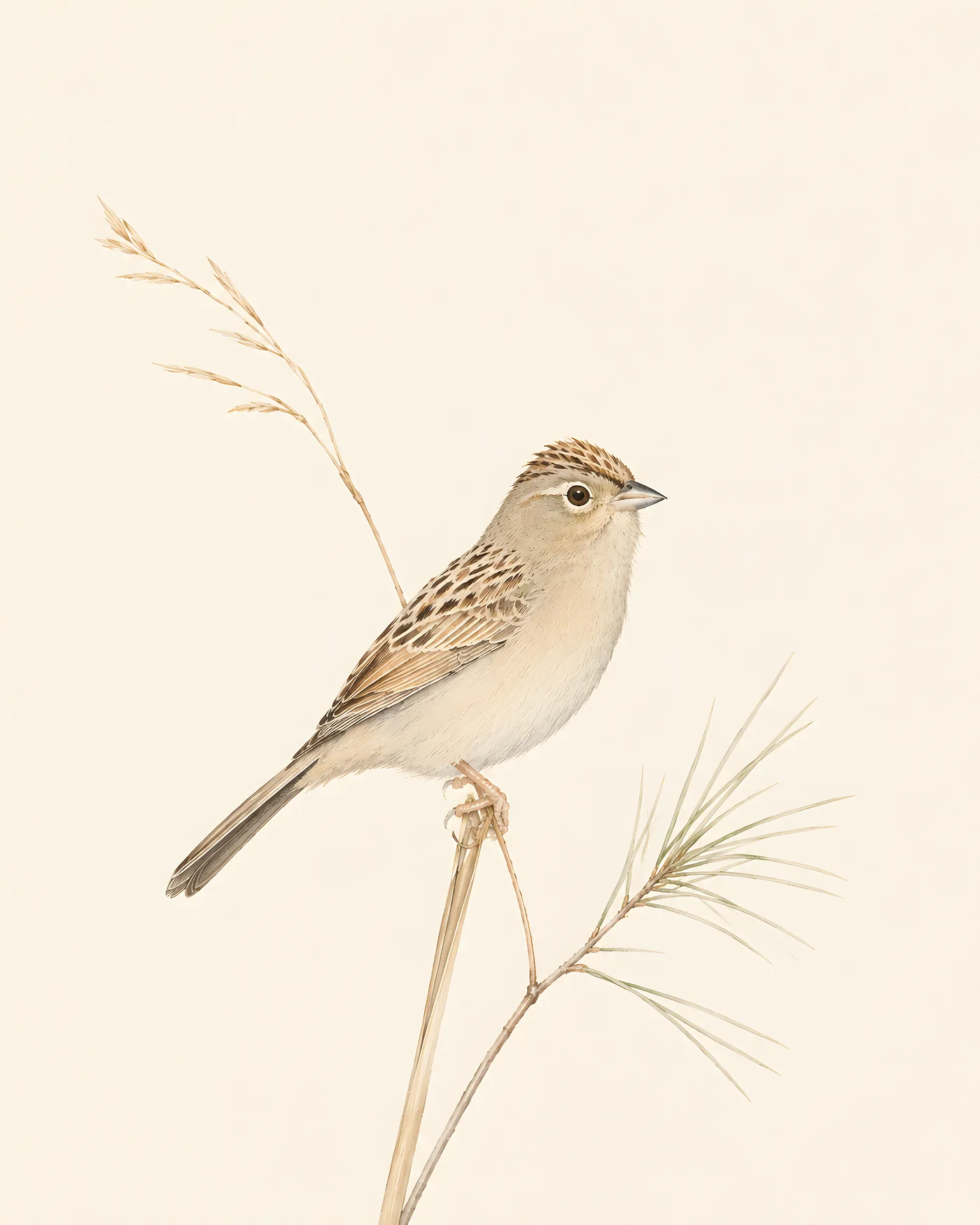 Fine-art Bachman's Sparrow print in a contemporary Audubon-inspired style