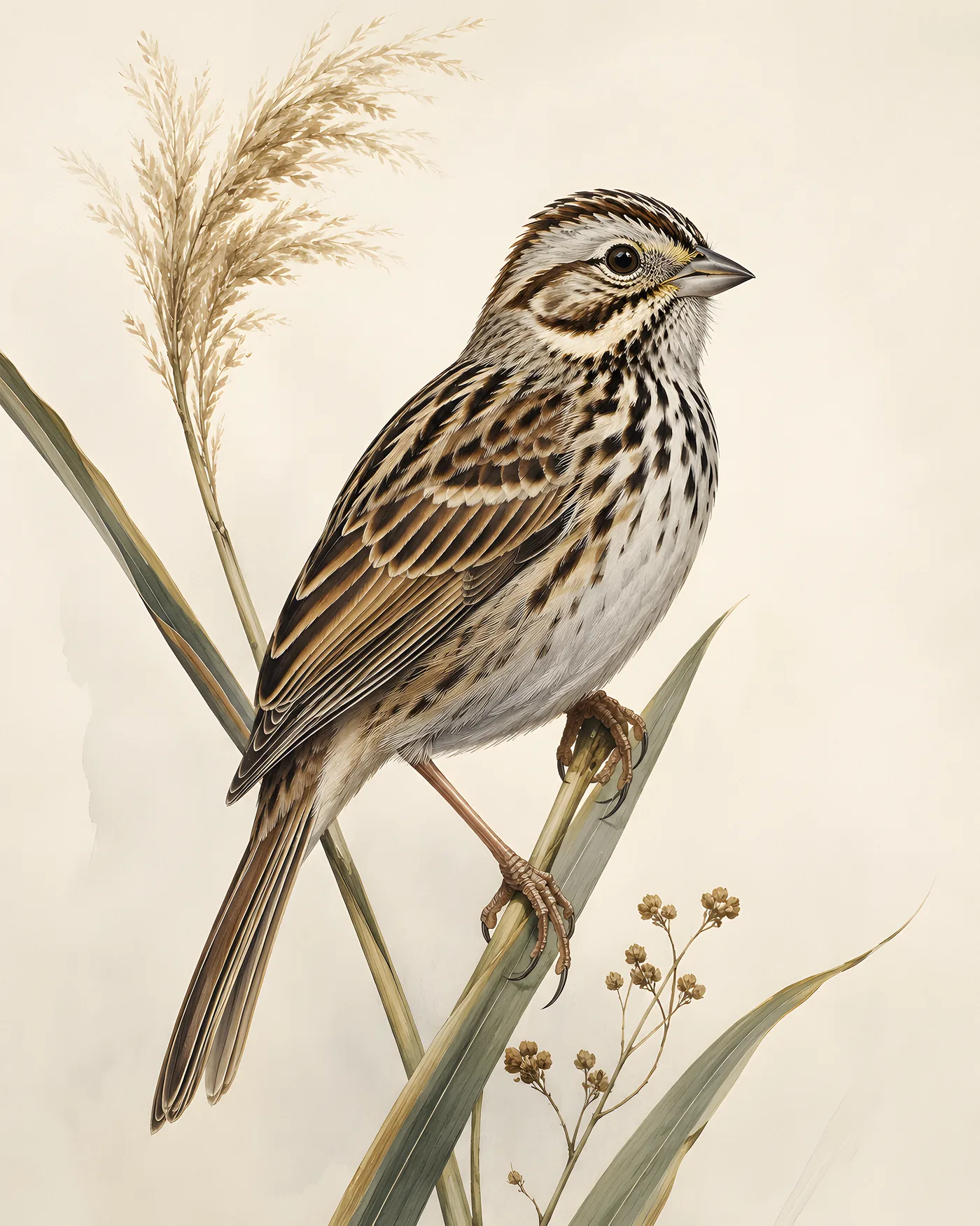 Fine-art Baird's Sparrow print in a contemporary Audubon-inspired style