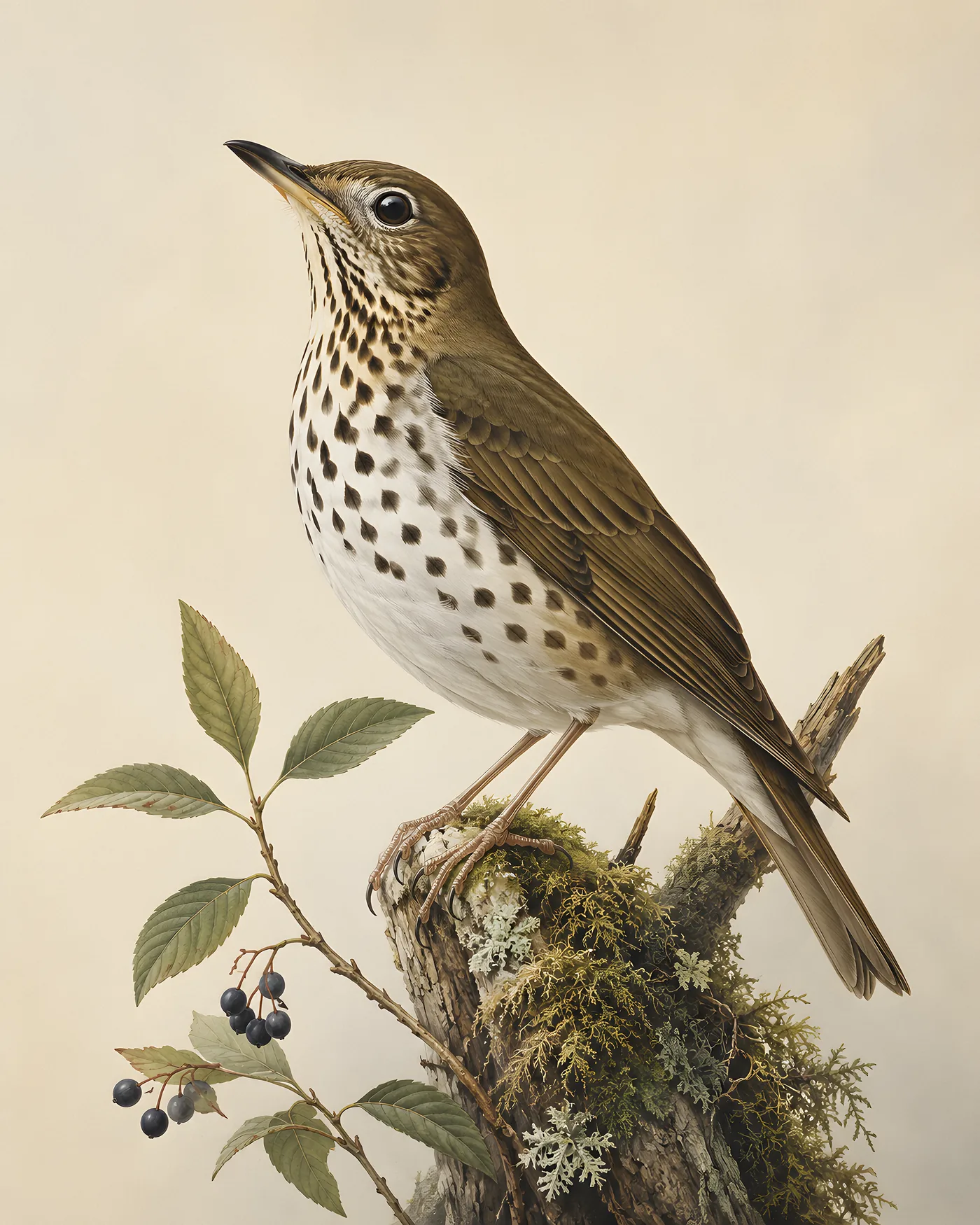 Fine-art Bicknells Thrush print in the Audubon style