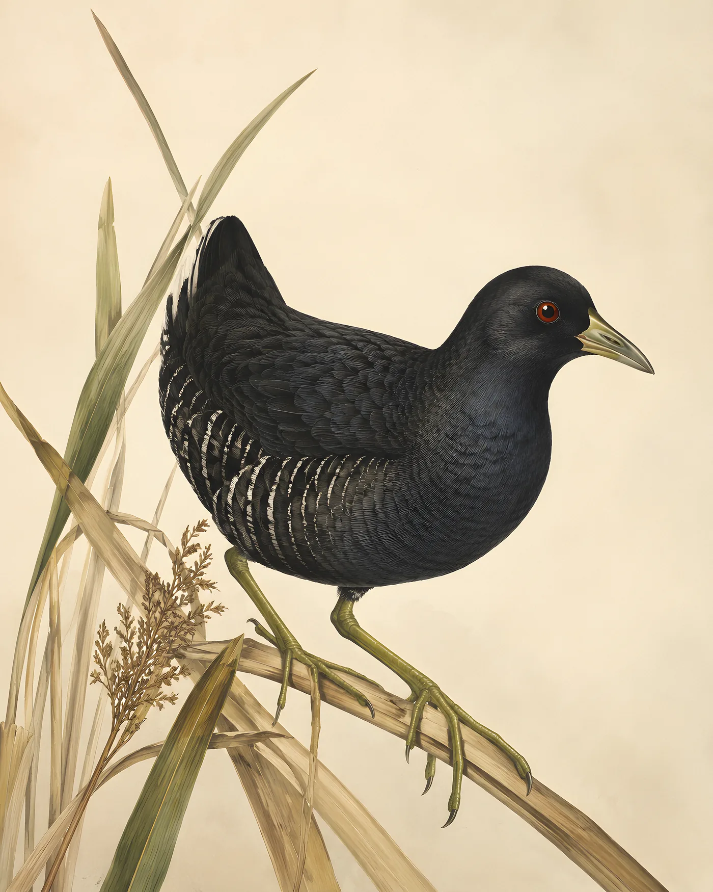 Fine-art Black Rail print in the Audubon style