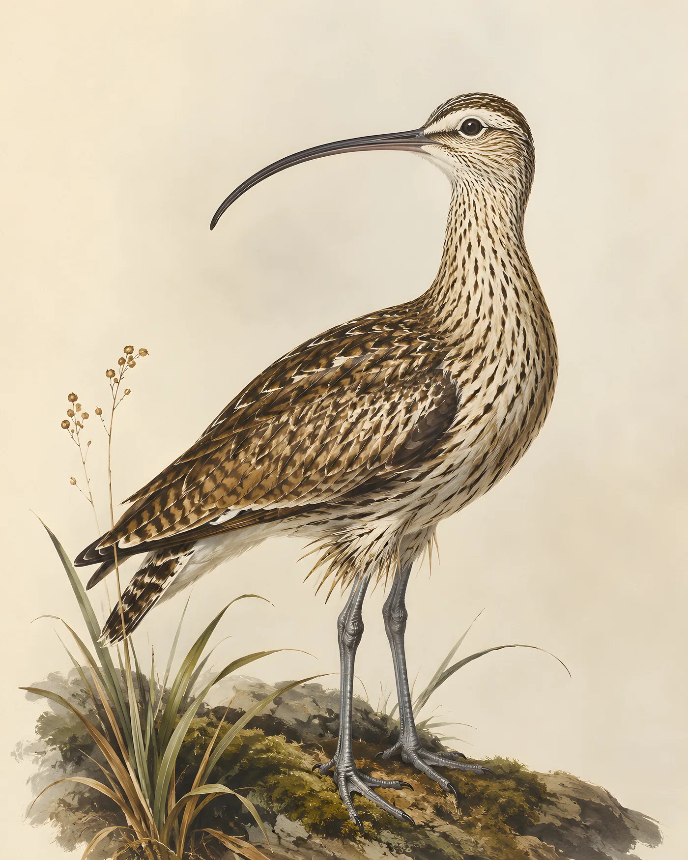 Fine-art Bristle-thighed Curlew print in a contemporary Audubon-inspired natural-history style