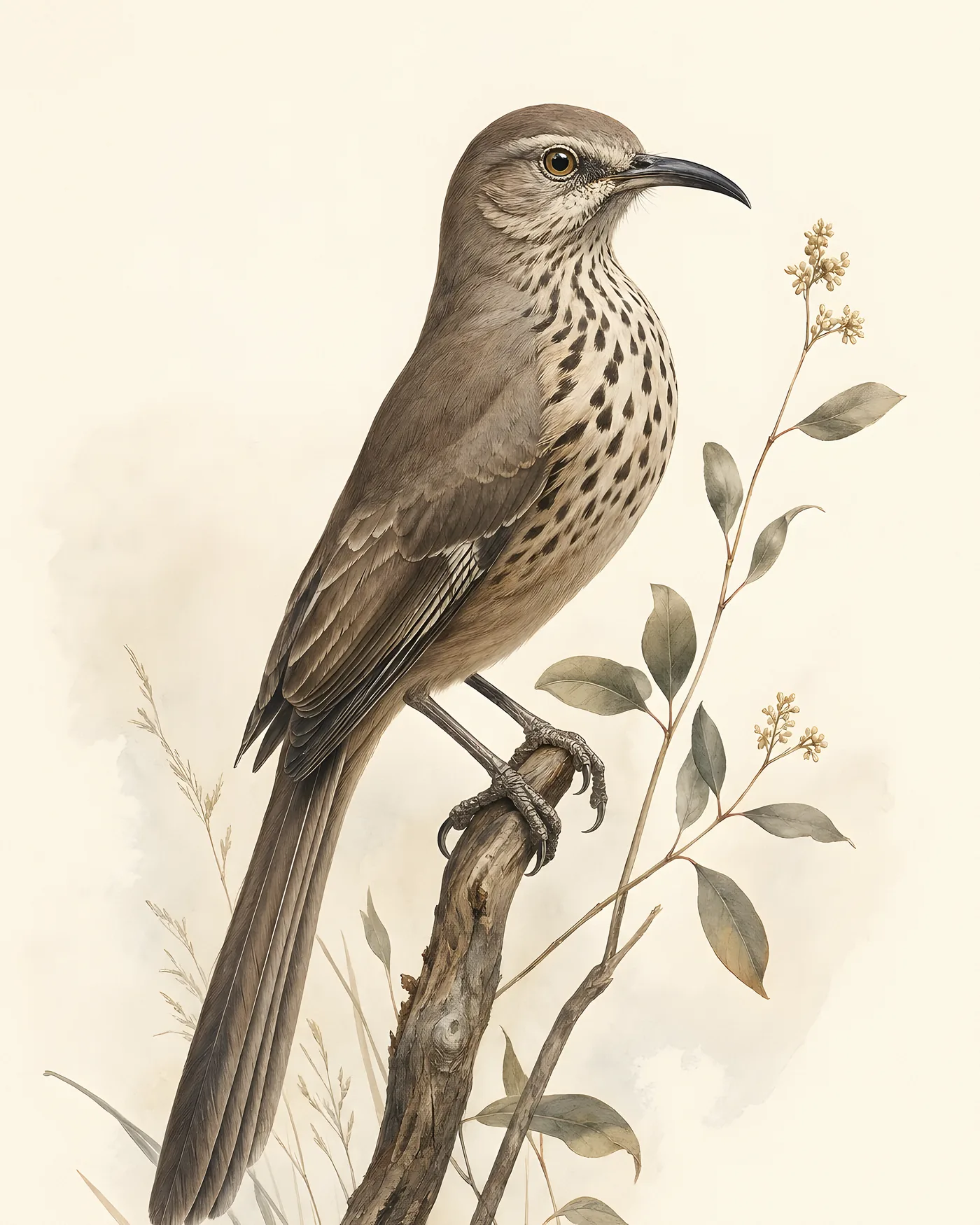Fine-art California Thrasher print in the Audubon style