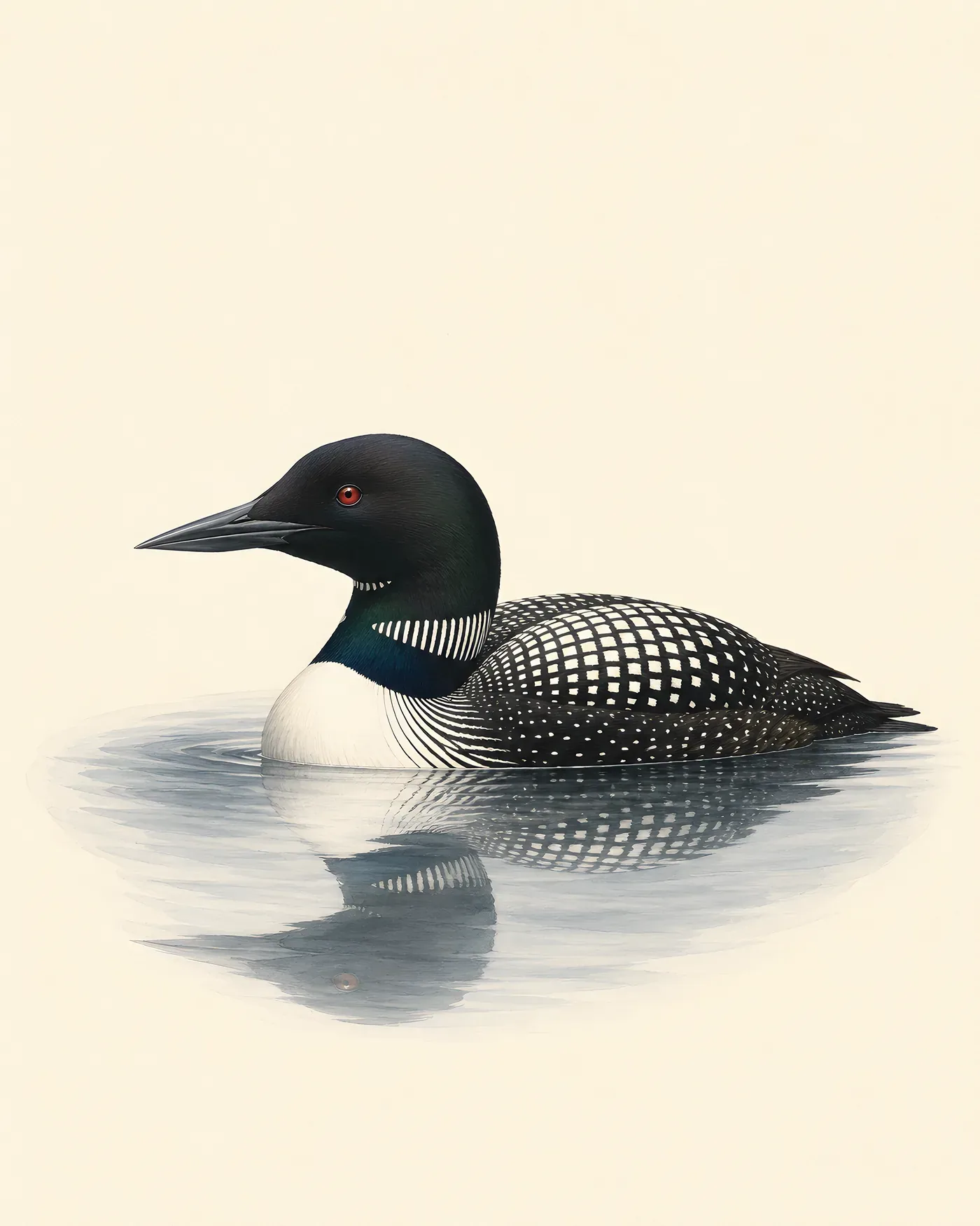 Fine-art print of a Common Loon on still water, Audubon-style