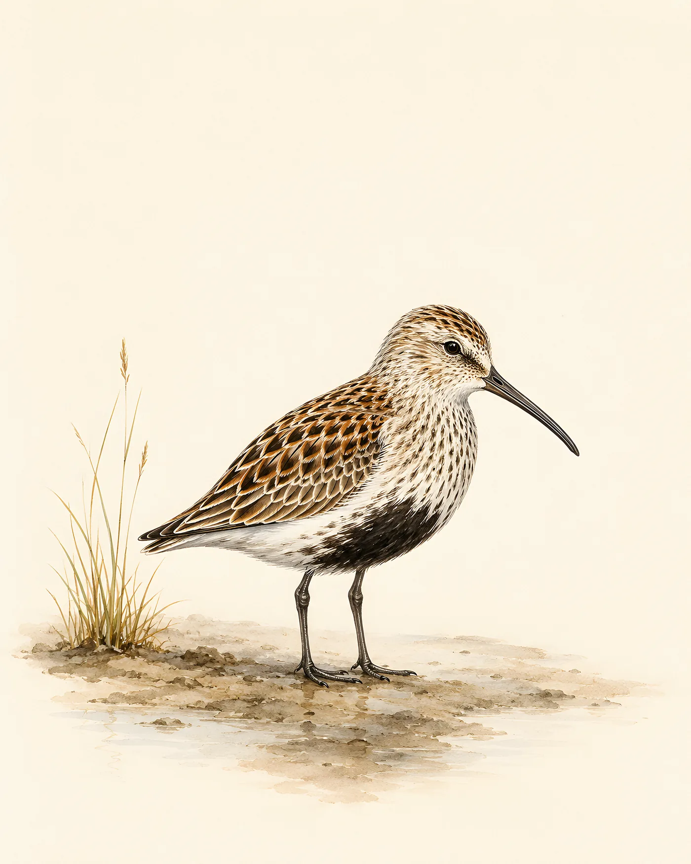 Fine-art Dunlin print in a contemporary Audubon-inspired natural-history style