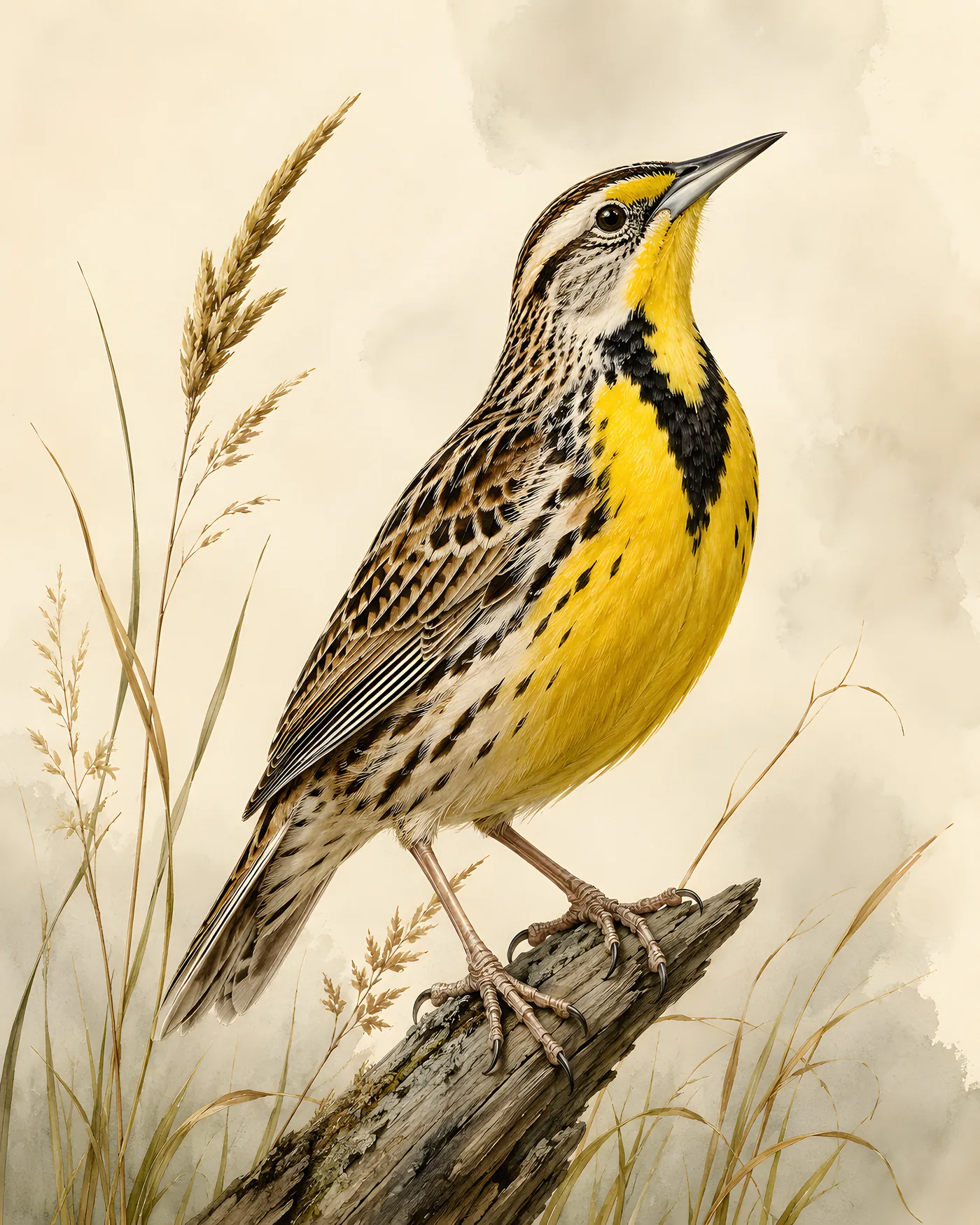 Fine-art Eastern Meadowlark print in the Audubon style