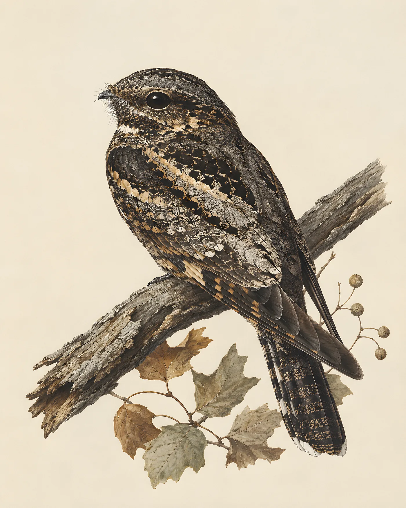 Fine-art Eastern Whip Poor Will print in the Audubon style