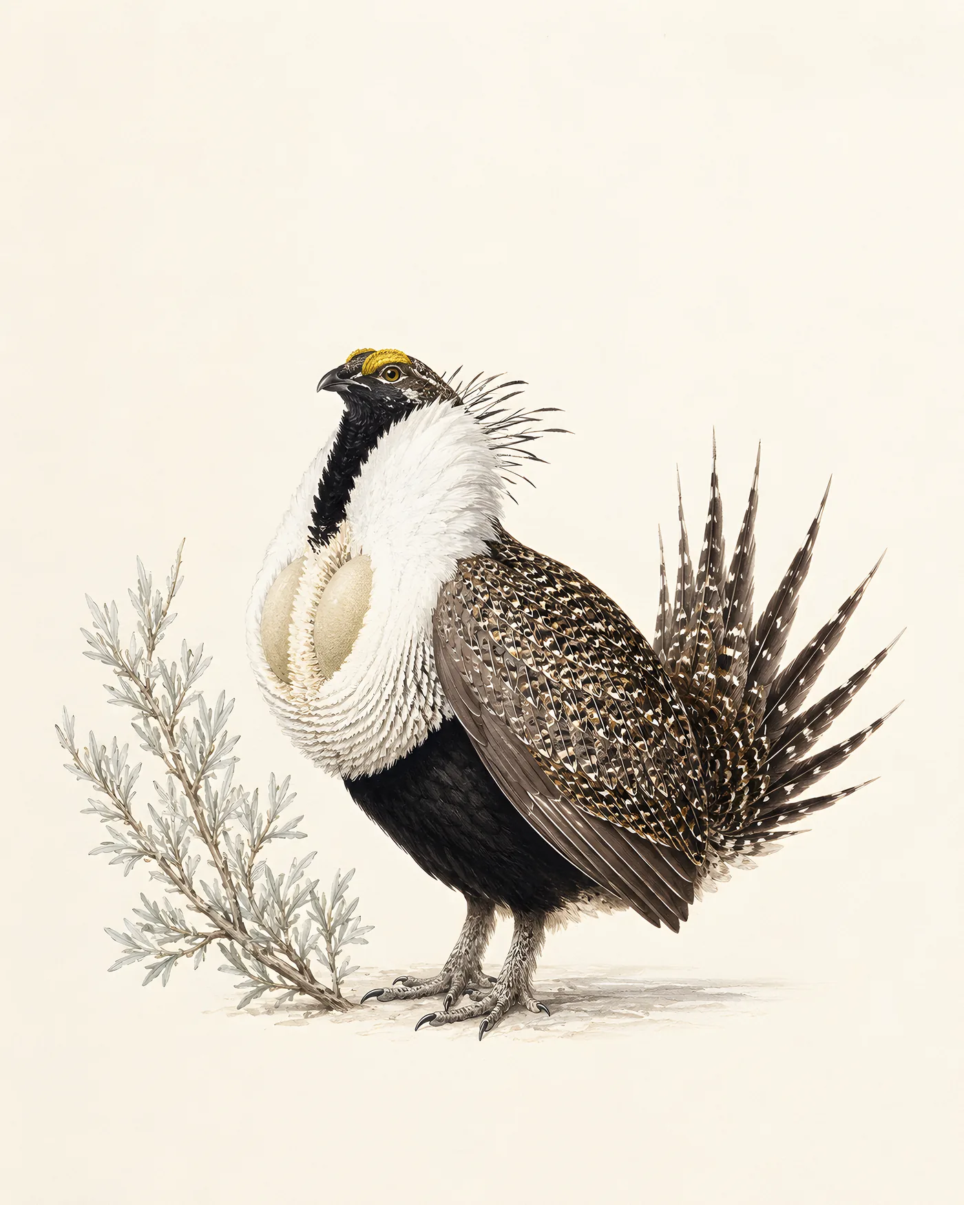 Fine-art Greater Sage Grouse print in the Audubon style