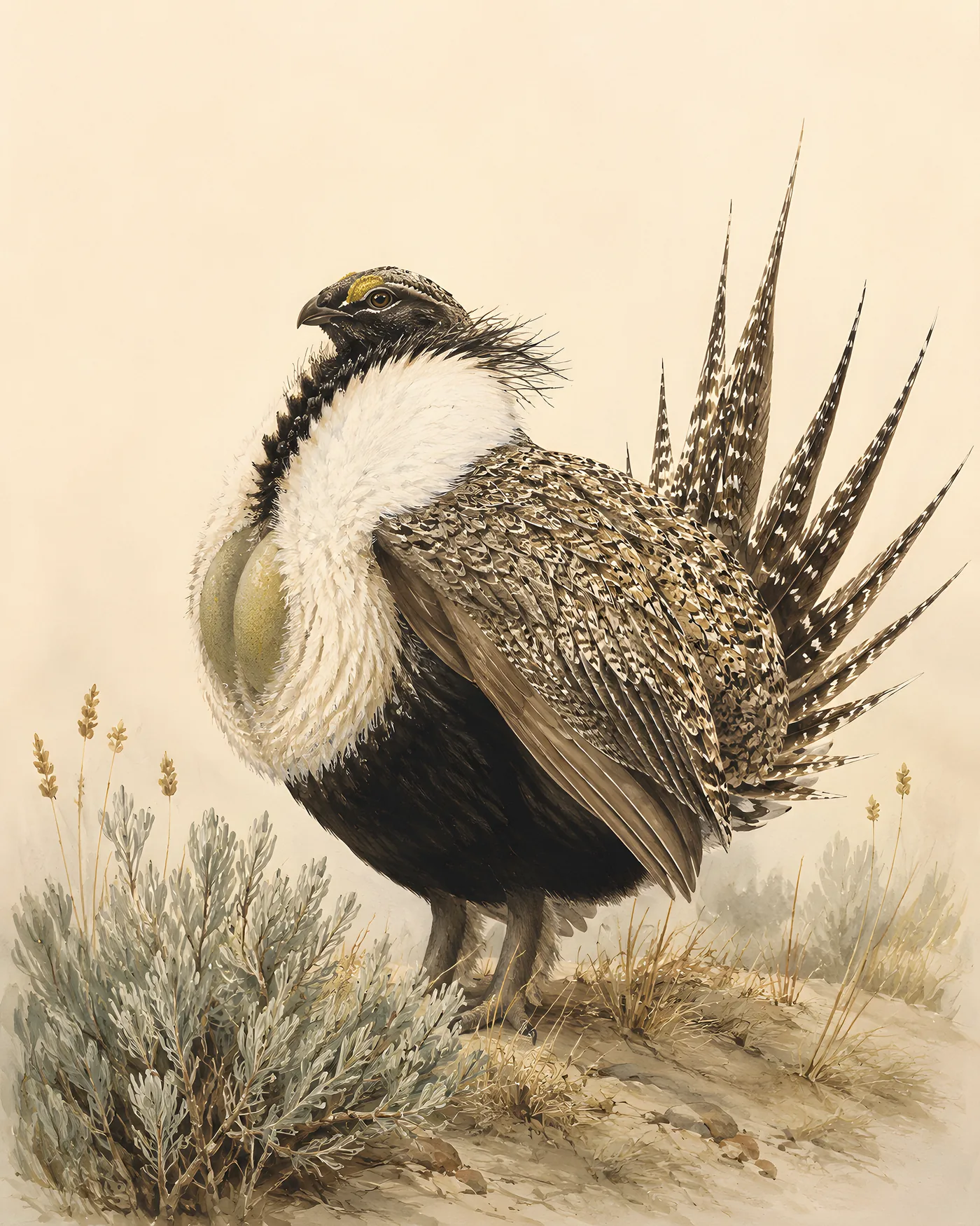 Fine-art Gunnison Sage Grouse print in the Audubon style
