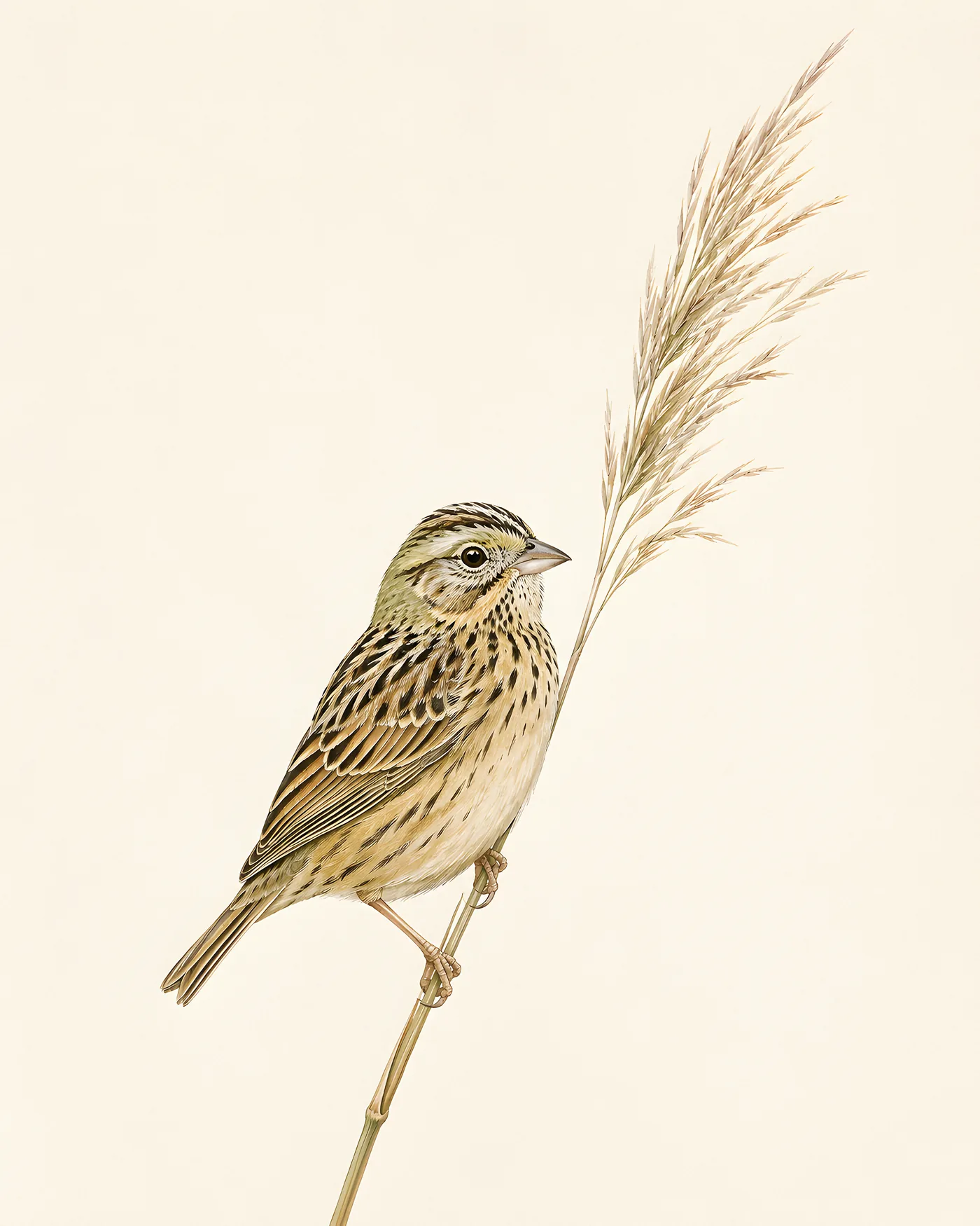 Fine-art Henslow's Sparrow print in a contemporary Audubon-inspired style