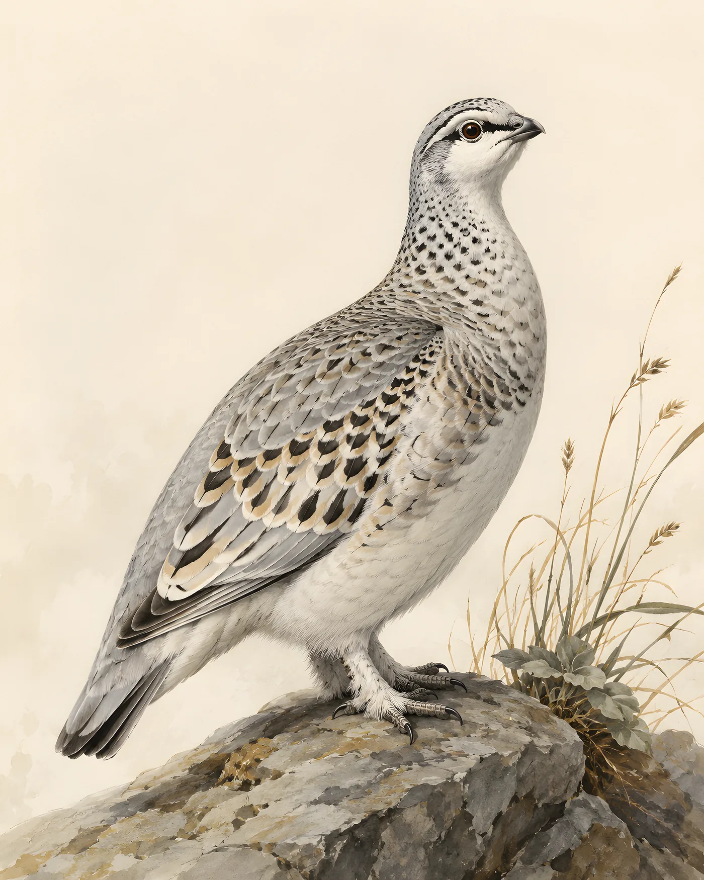 Fine-art Himalayan Snowcock print in the Audubon style