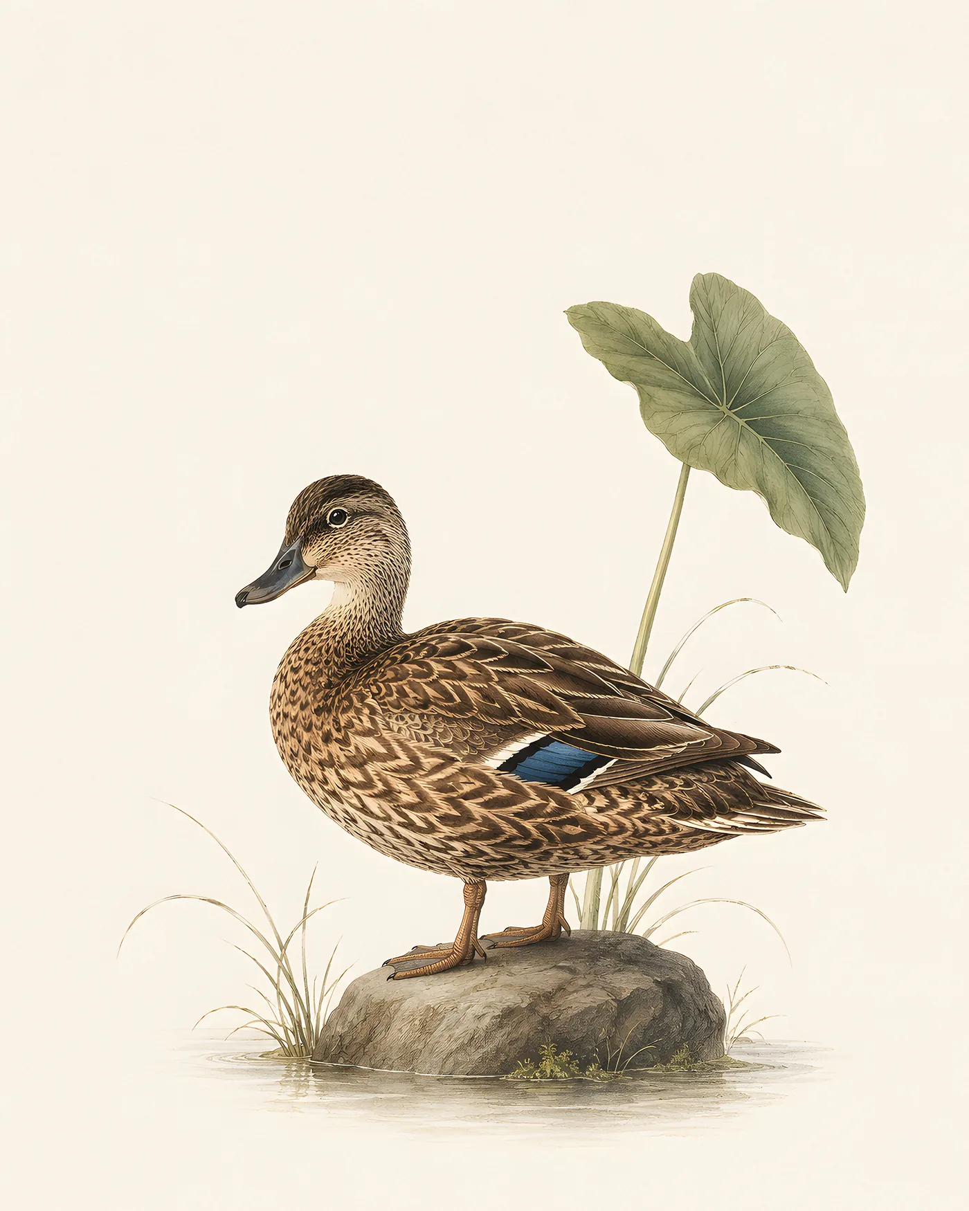 Fine-art Koloa Maoli, the Hawaiian Duck, in the Audubon style