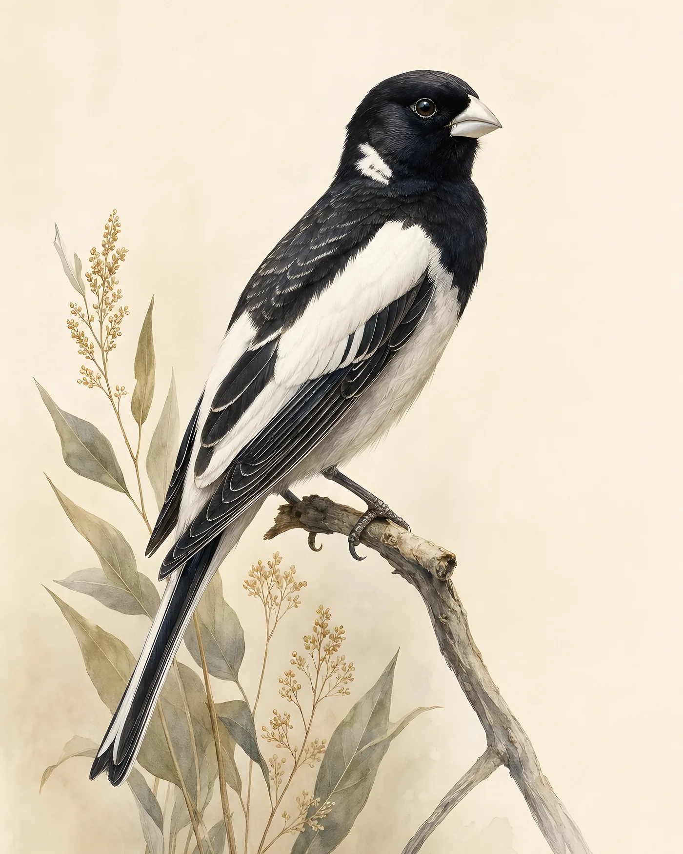 Fine-art Lark Bunting print in a contemporary Audubon-inspired style
