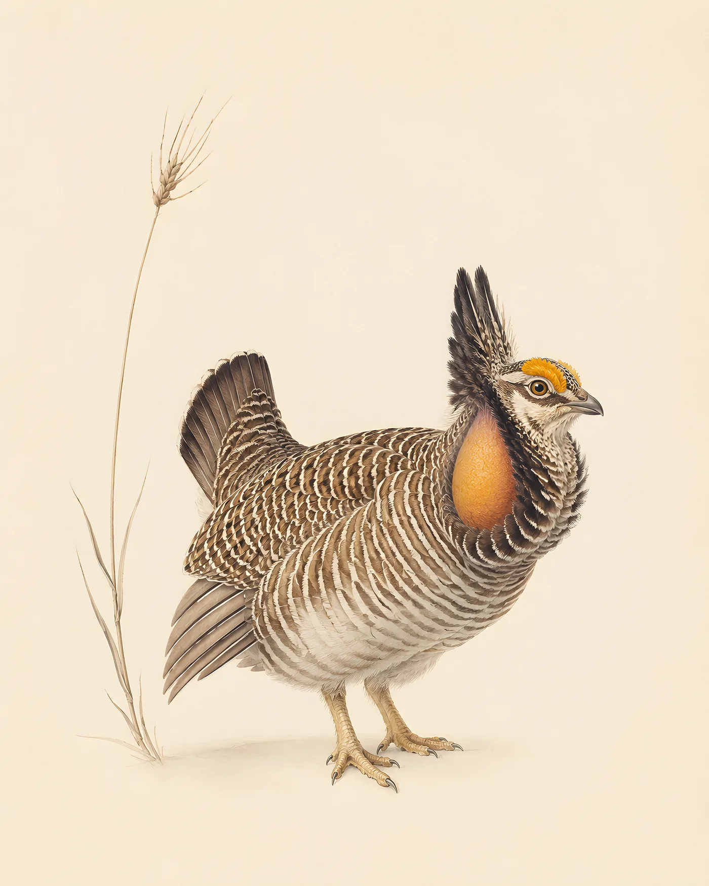 Fine-art Lesser Prairie Chicken print in the Audubon style