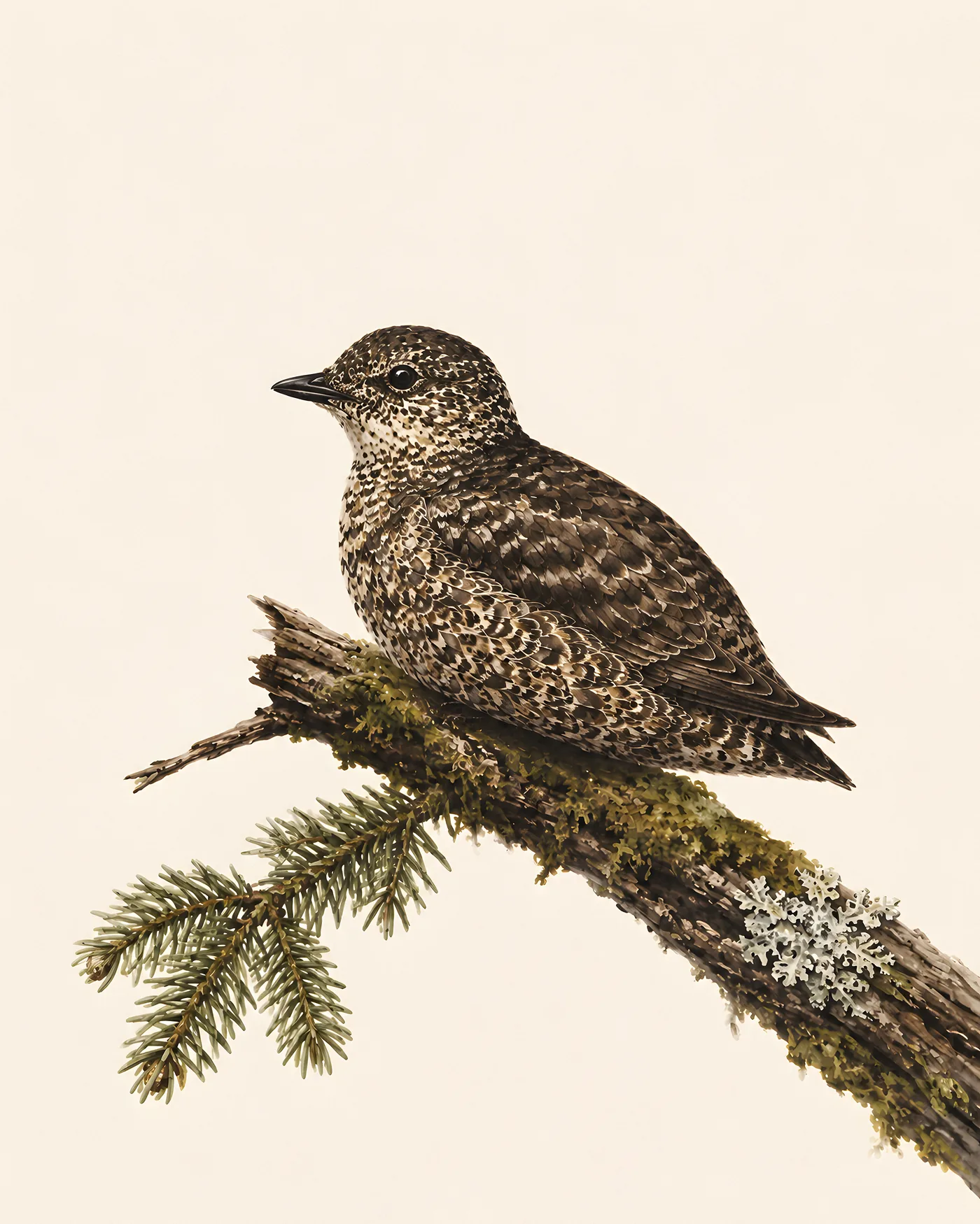 Fine-art Marbled Murrelet print in the Audubon style
