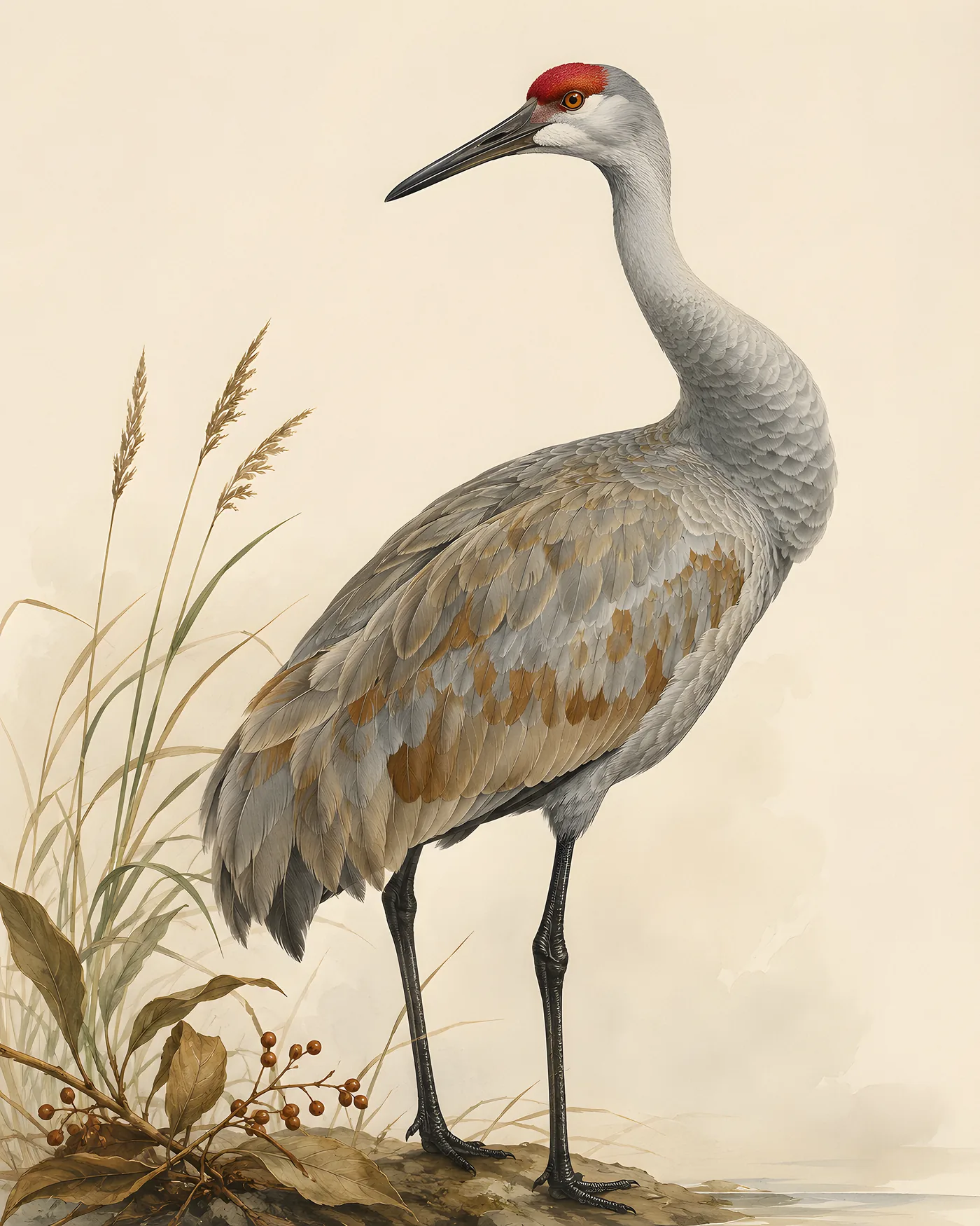 Fine-art Mississippi Sandhill Crane print in the Audubon style