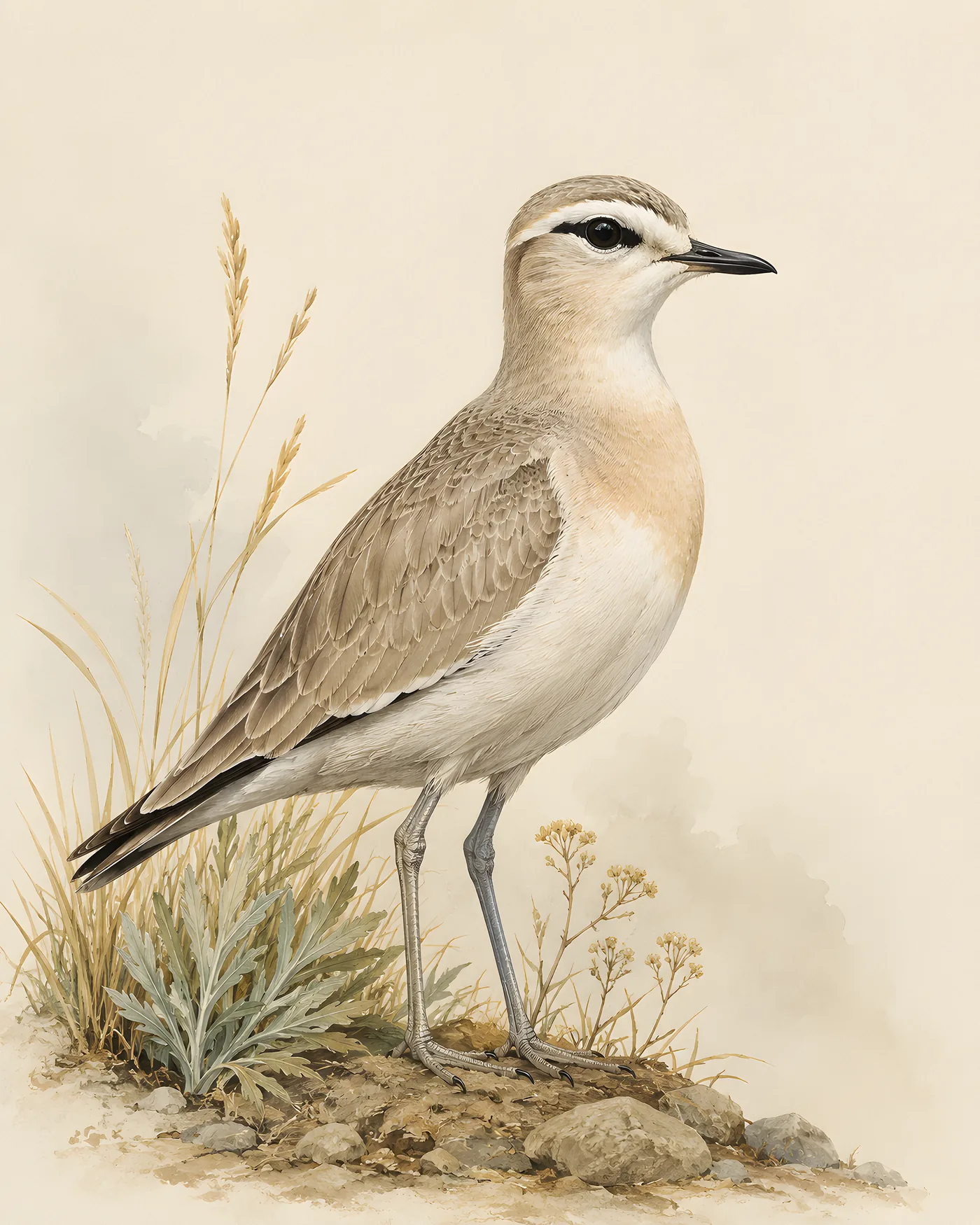 Fine-art Mountain Plover print in a contemporary Audubon-inspired natural-history style