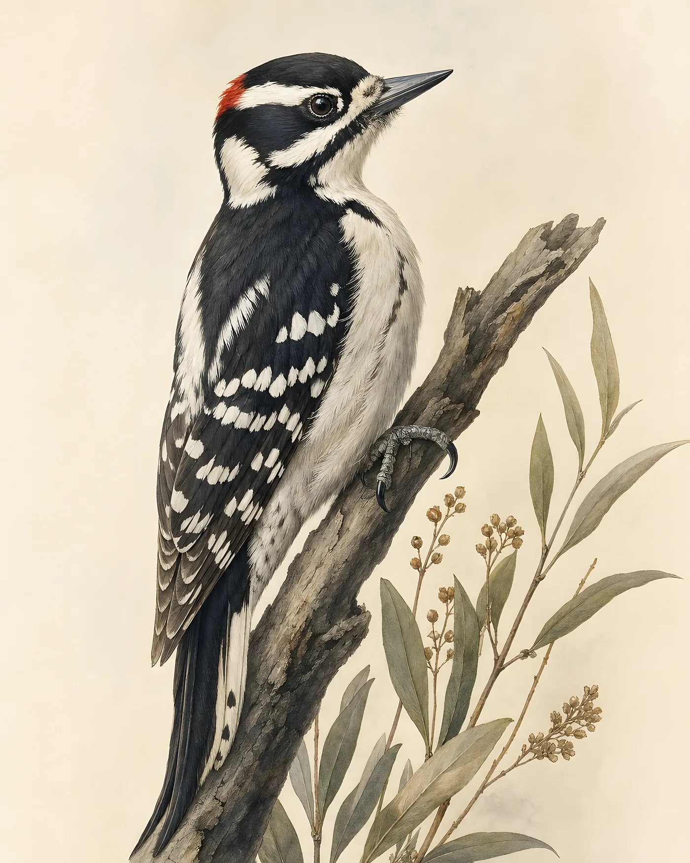 Fine-art Nuttall's Woodpecker print in the Audubon style