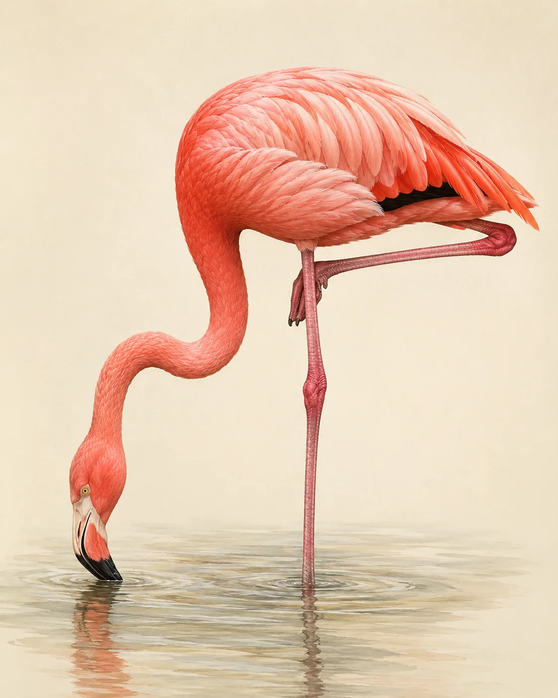 Fine-art print of an American Flamingo in the Audubon style
