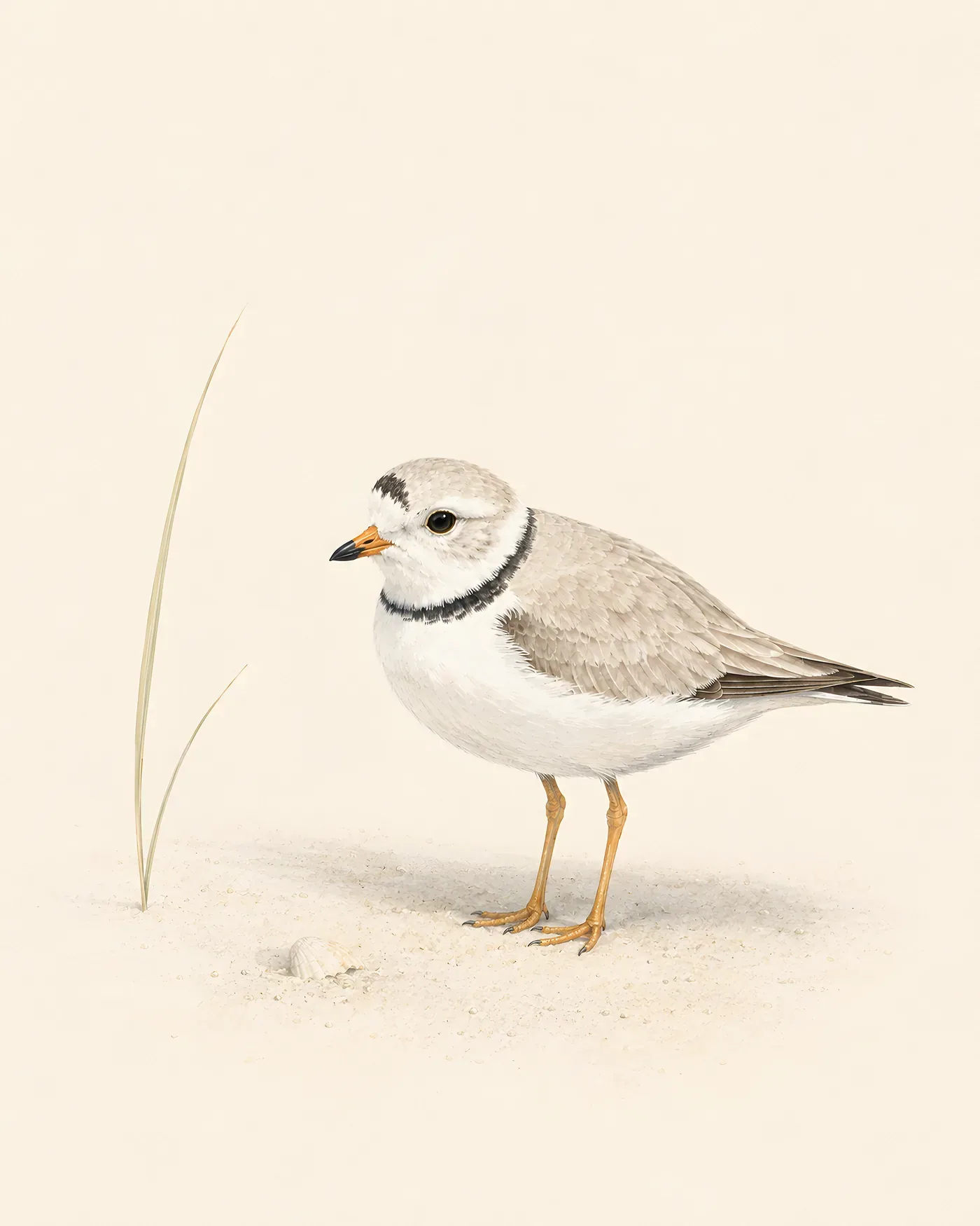 Fine-art Piping Plover print in a contemporary Audubon-inspired natural-history style