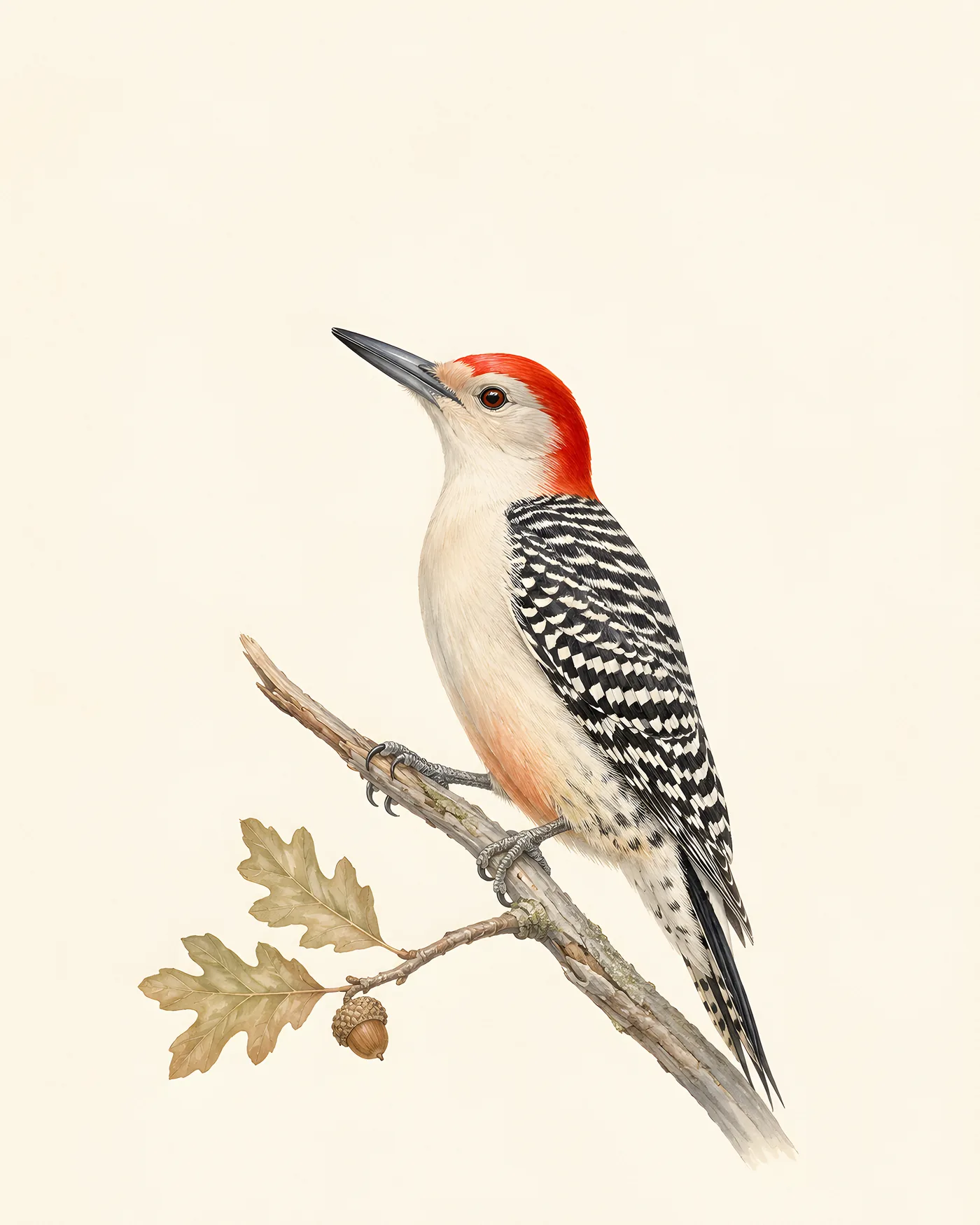 Fine-art Red-bellied Woodpecker print in the Audubon style