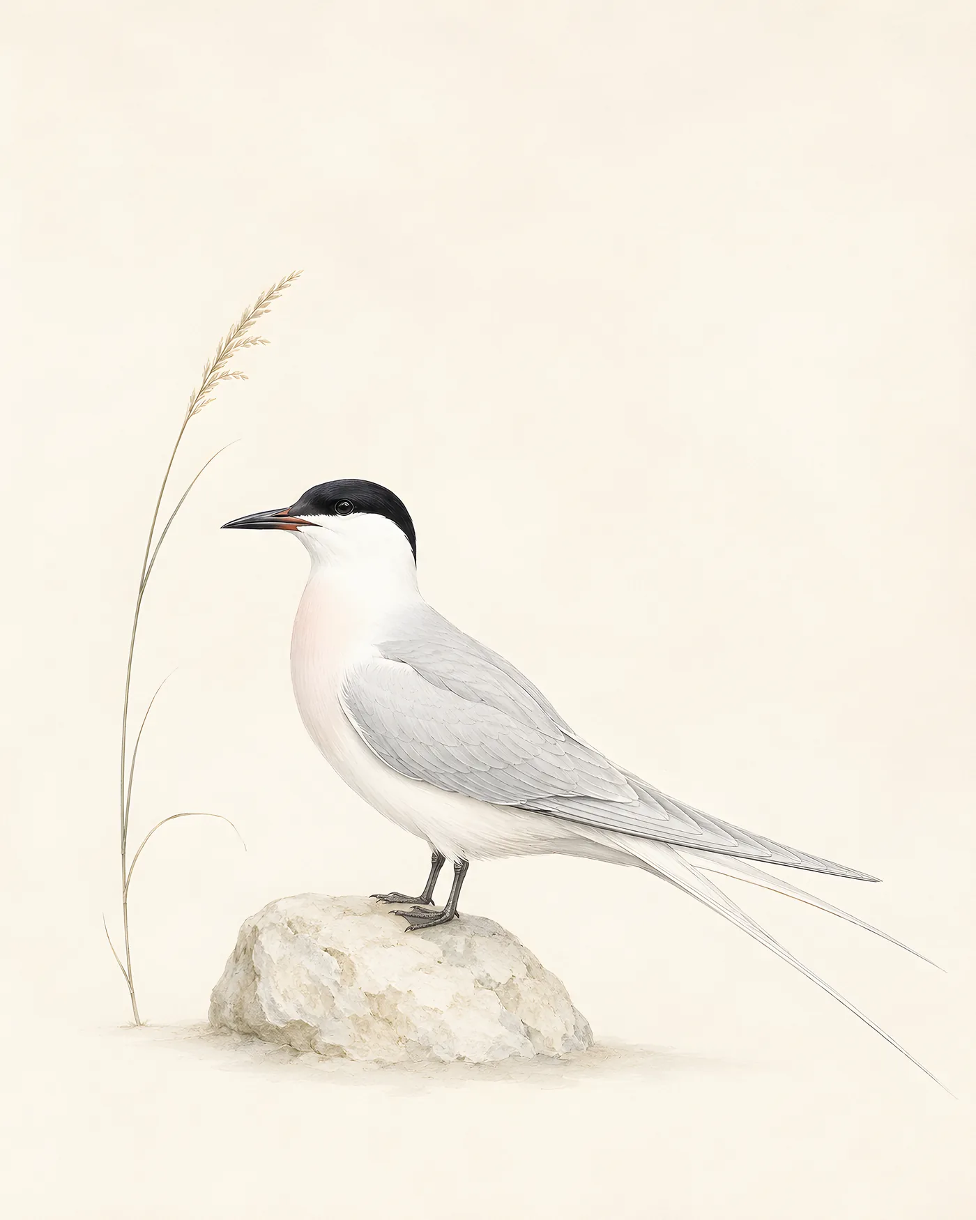 Fine-art Roseate Tern print in a contemporary Audubon-inspired natural-history style