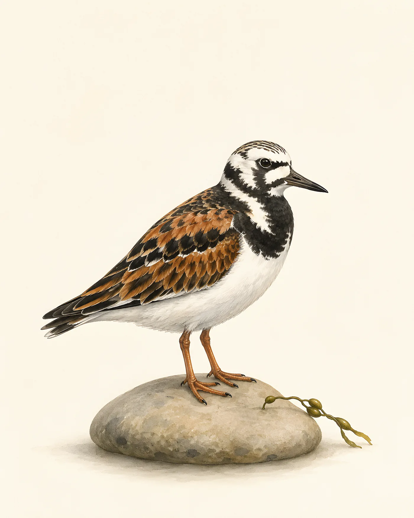 Fine-art Ruddy Turnstone print in a contemporary Audubon-inspired natural-history style