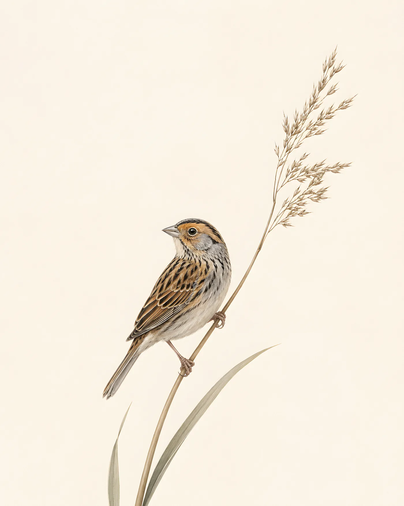 Fine-art Saltmarsh Sparrow print in a contemporary Audubon-inspired style