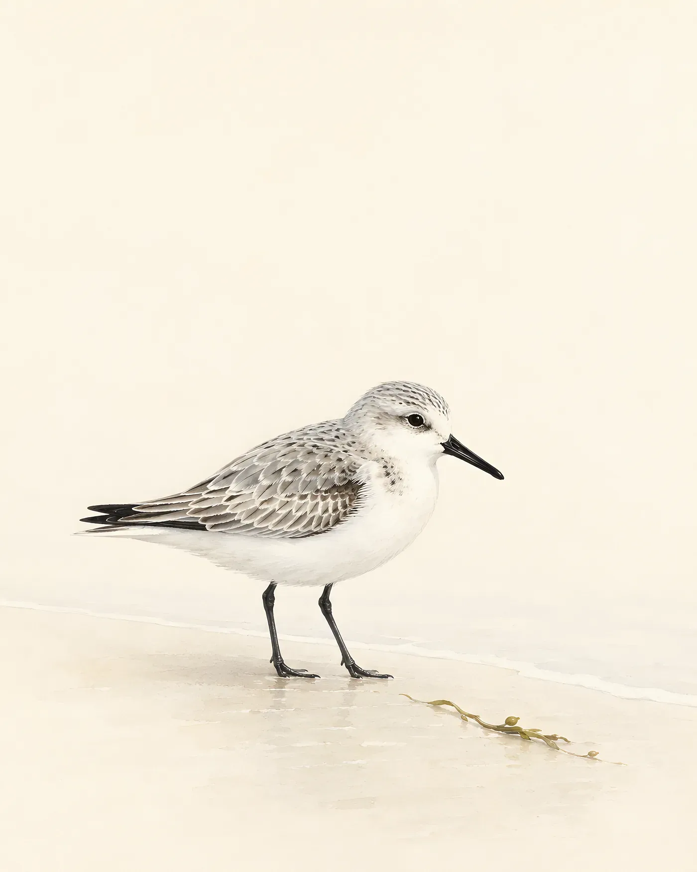 Fine-art Sanderling print in a contemporary Audubon-inspired natural-history style