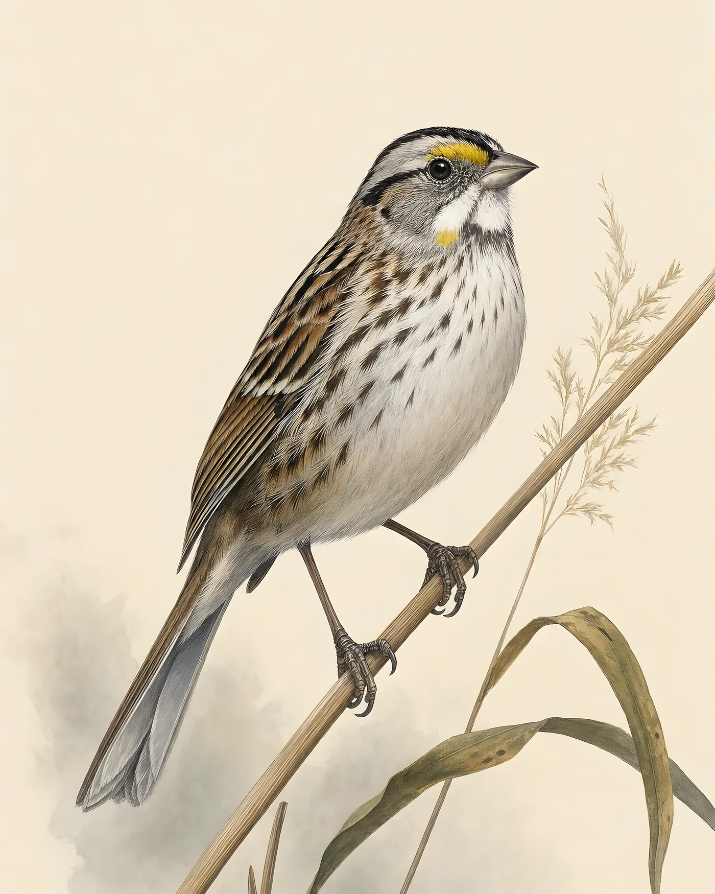 Fine-art Seaside Sparrow print in a contemporary Audubon-inspired style