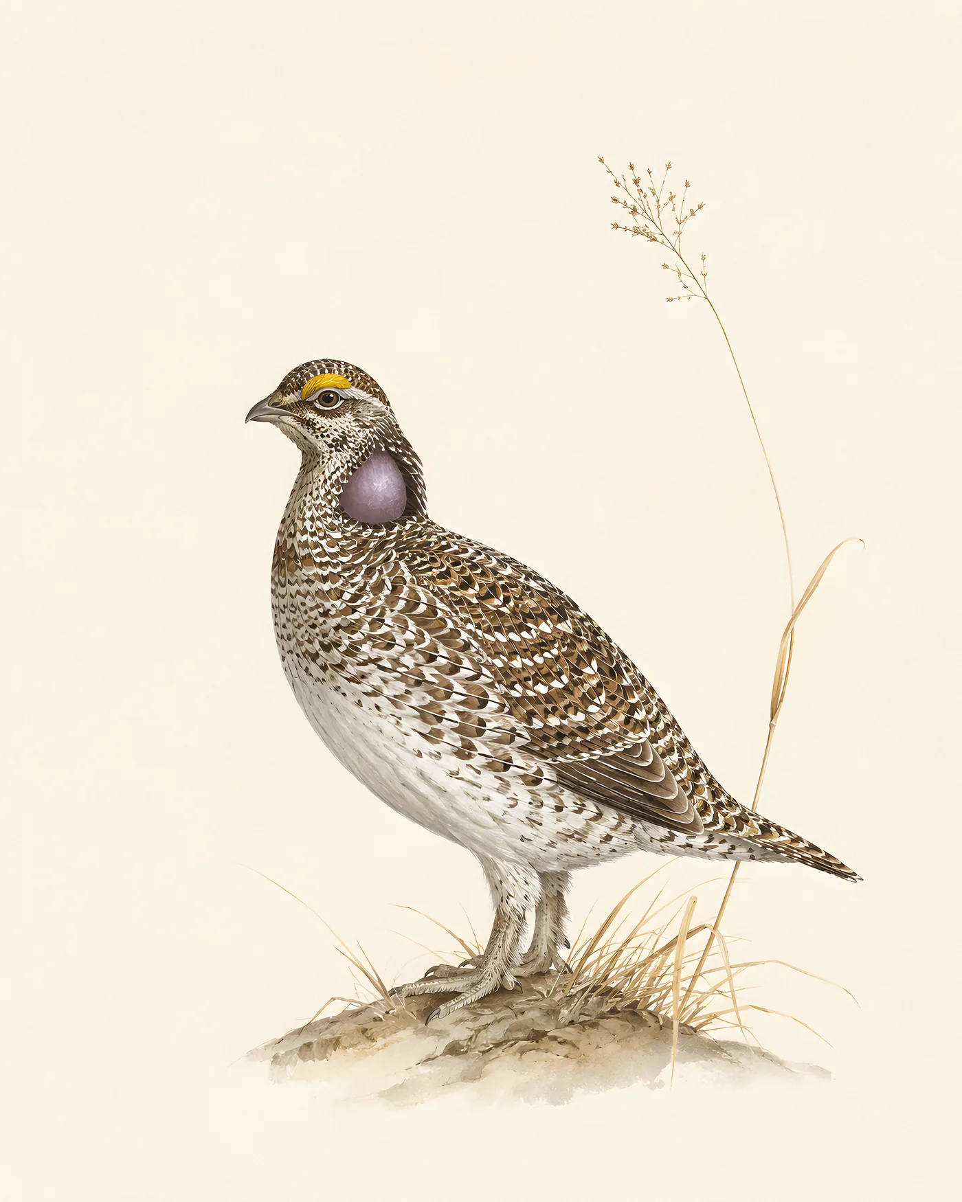 Fine-art Sharp Tailed Grouse print in the Audubon style