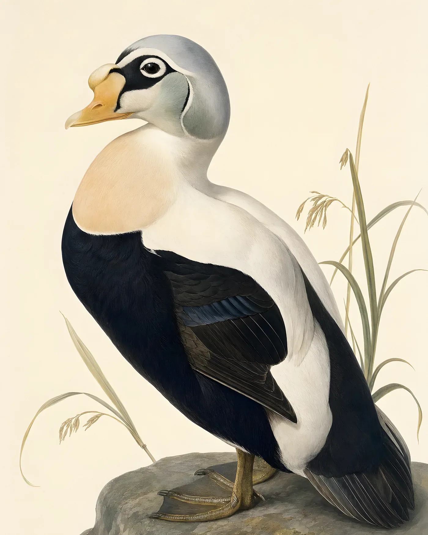 Fine-art Spectacled Eider print in the Audubon style
