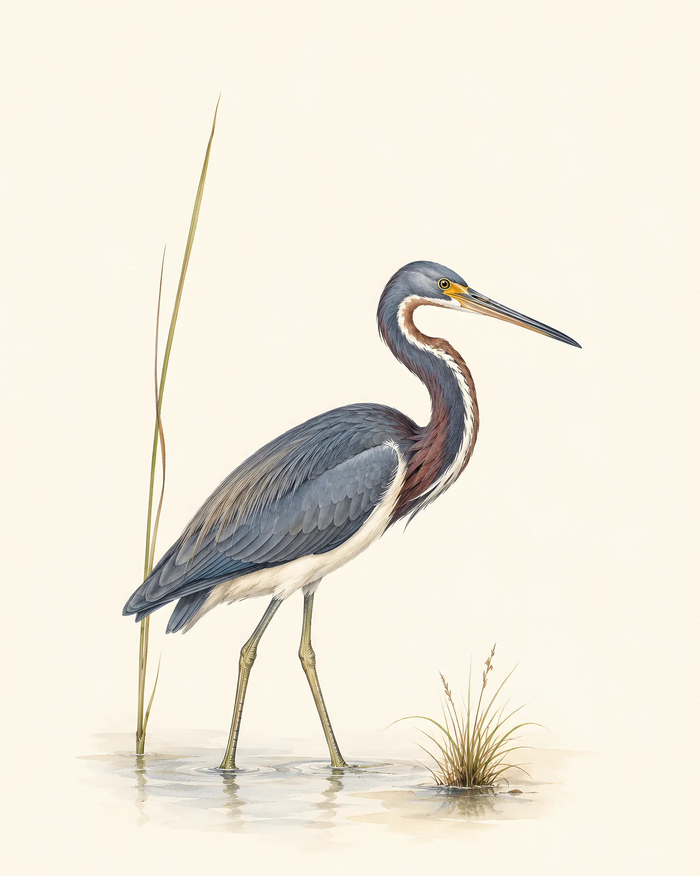 Fine-art Tricolored Heron print in the Audubon style