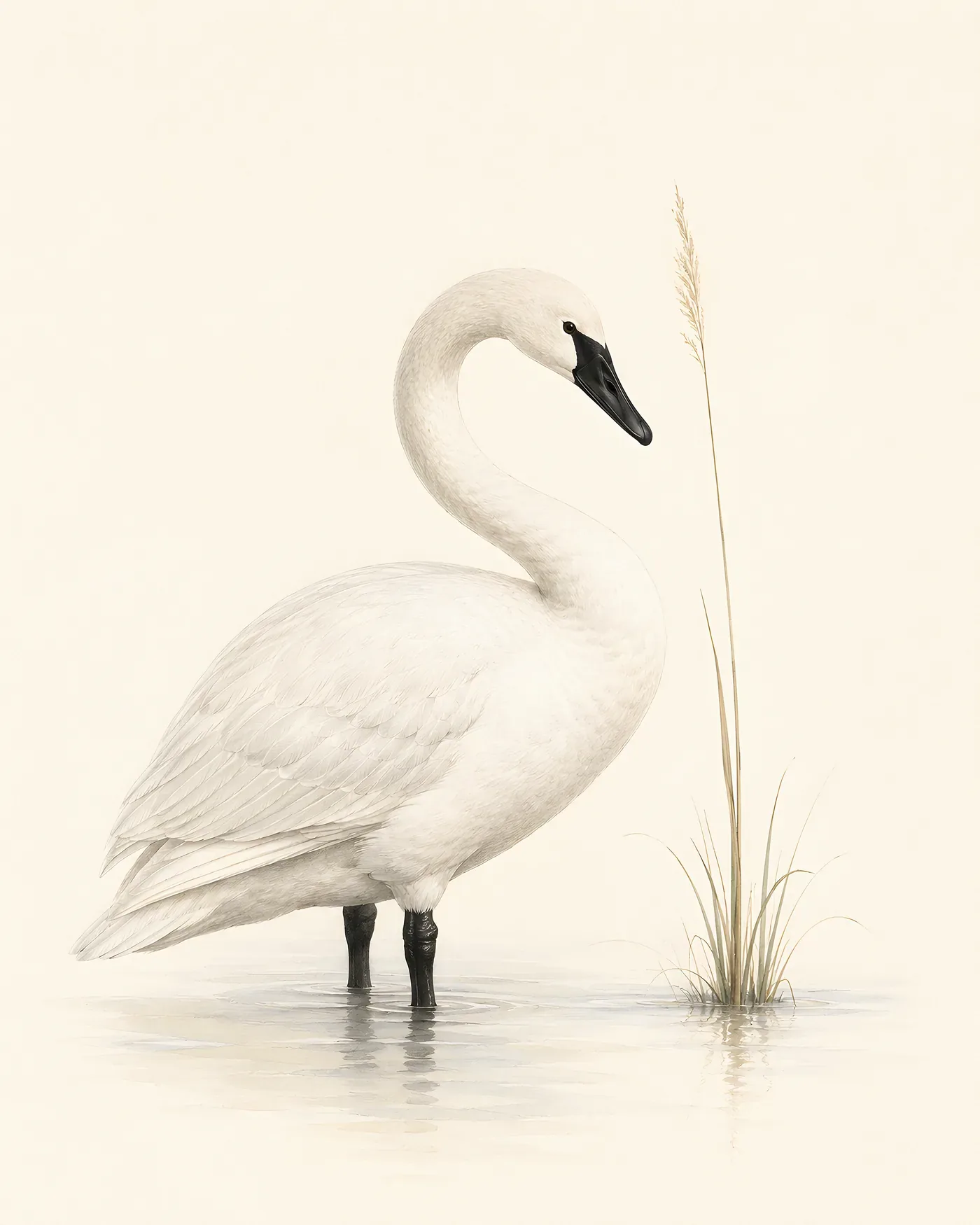 Fine-art Trumpeter Swan print in the Audubon style