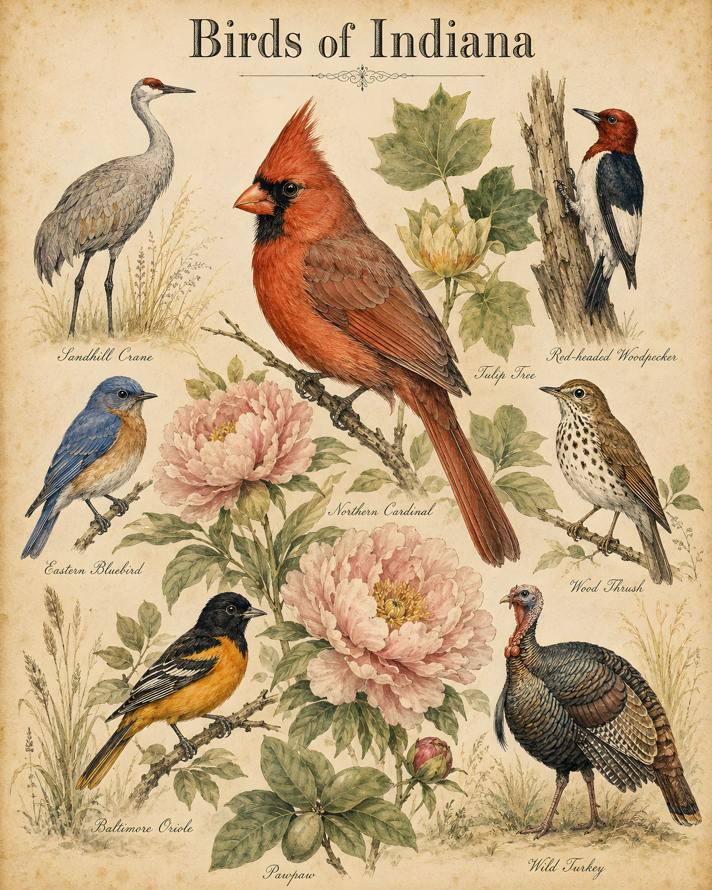 Birds of Indiana print - fine-art bird print
