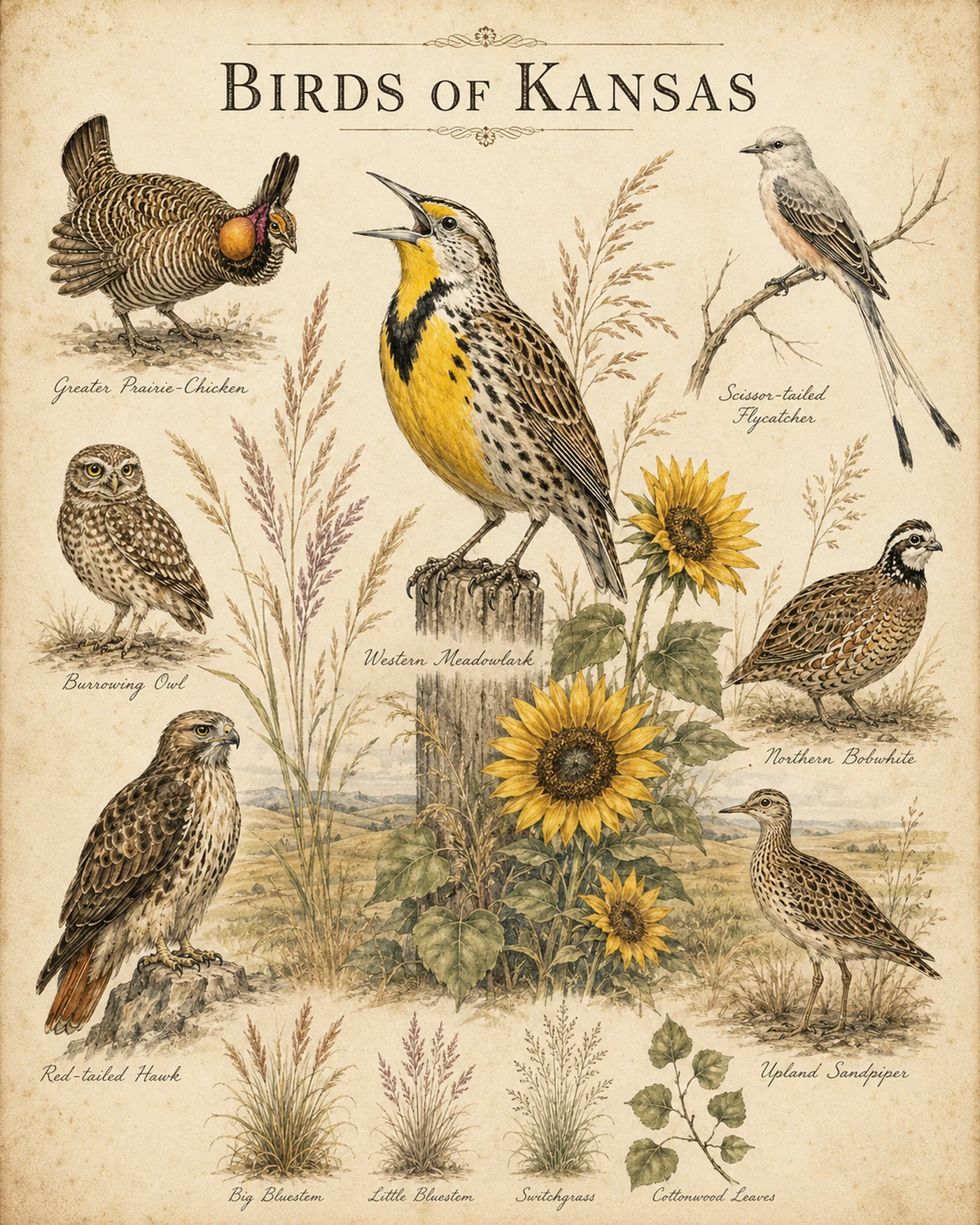 Birds of Kansas print - fine-art bird print