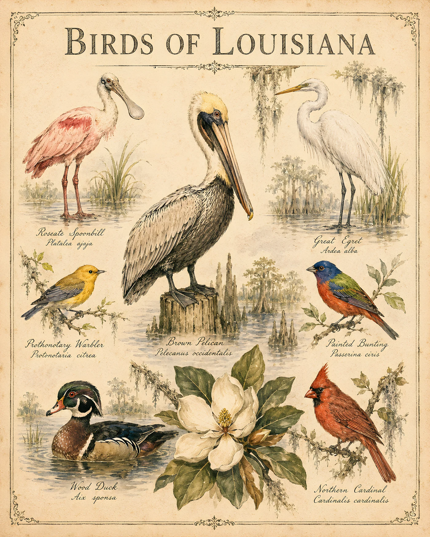 Birds of Louisiana print - fine-art bird print