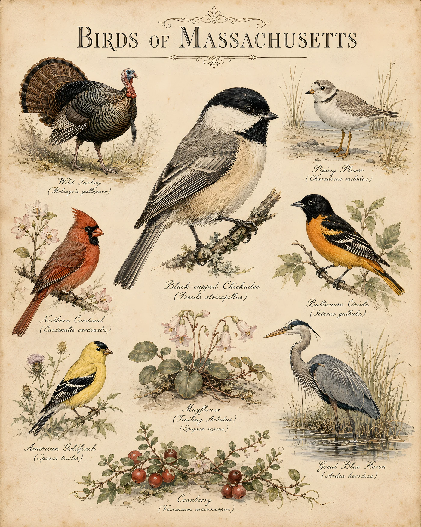 Birds of Massachusetts print - fine-art bird print