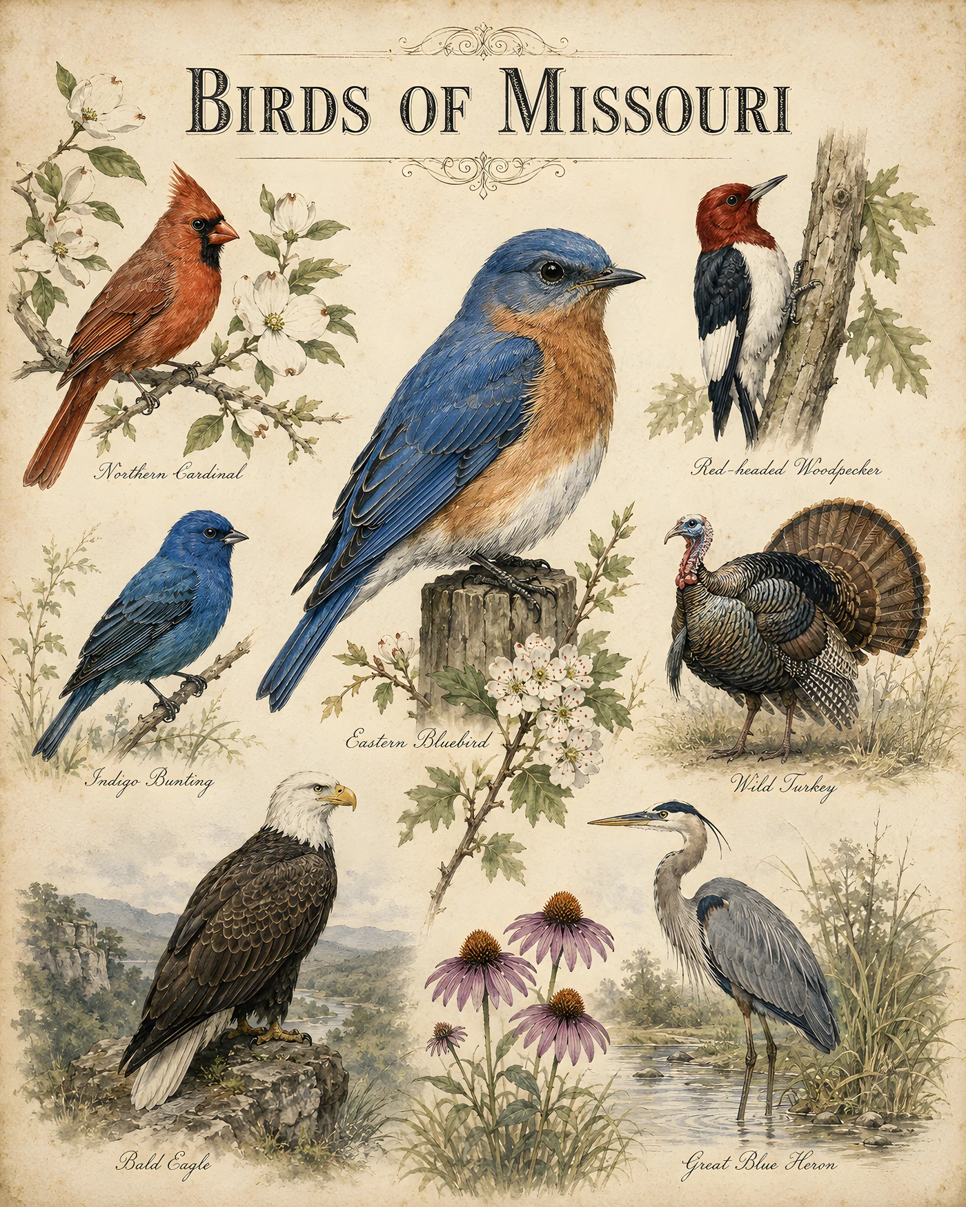 Birds of Missouri print - fine-art bird print