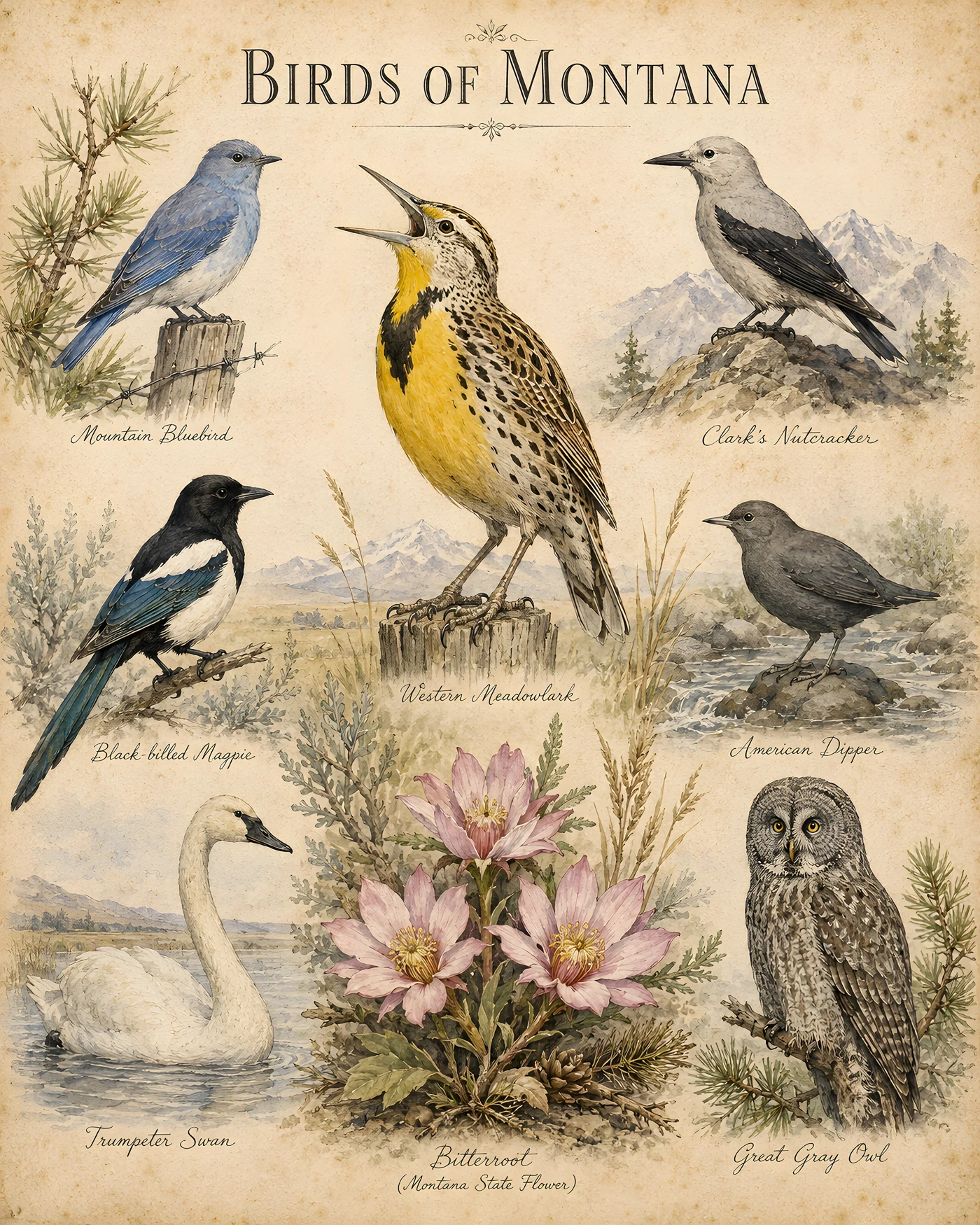 Birds of Montana print - fine-art bird print