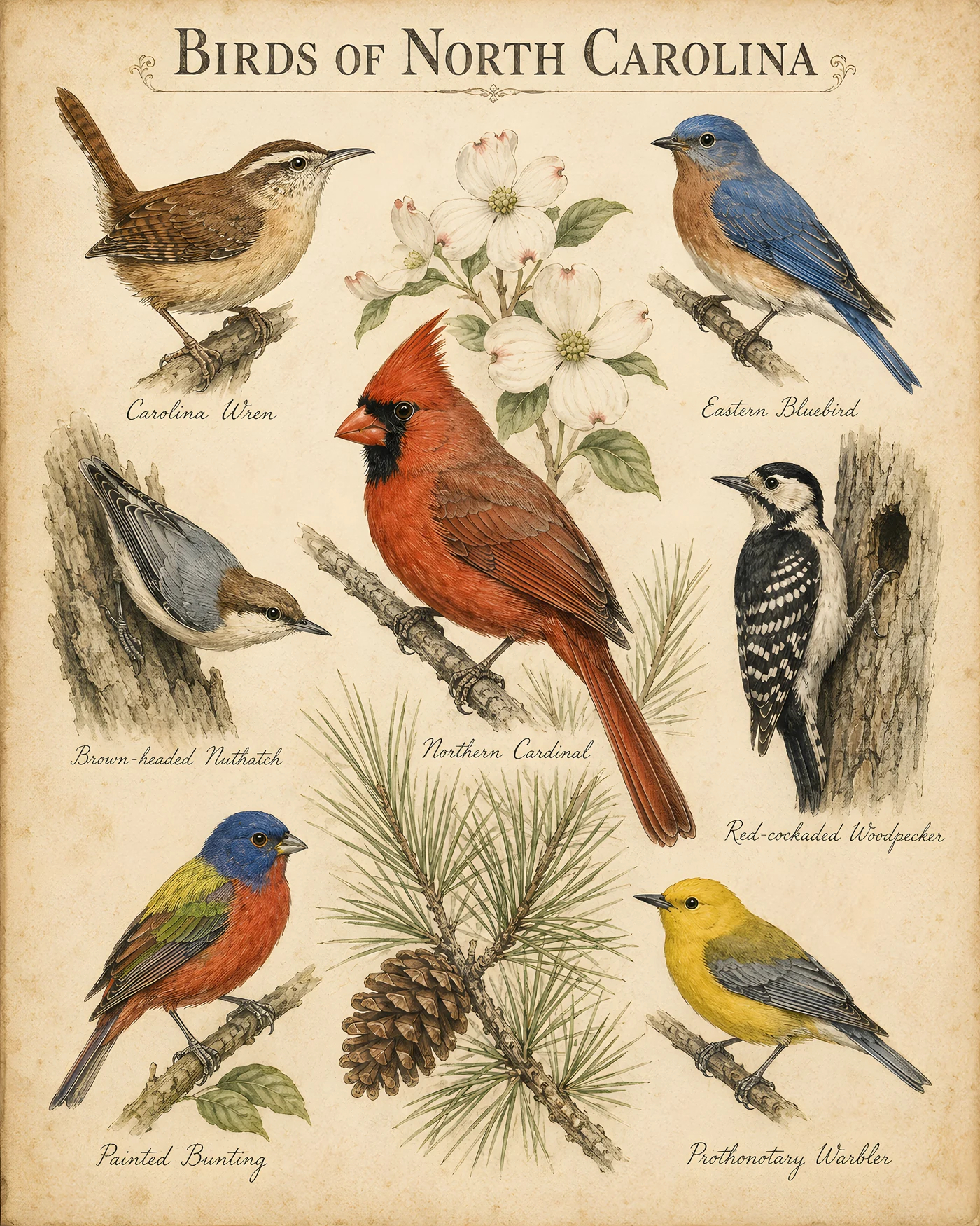 Birds of North Carolina print - fine-art bird print