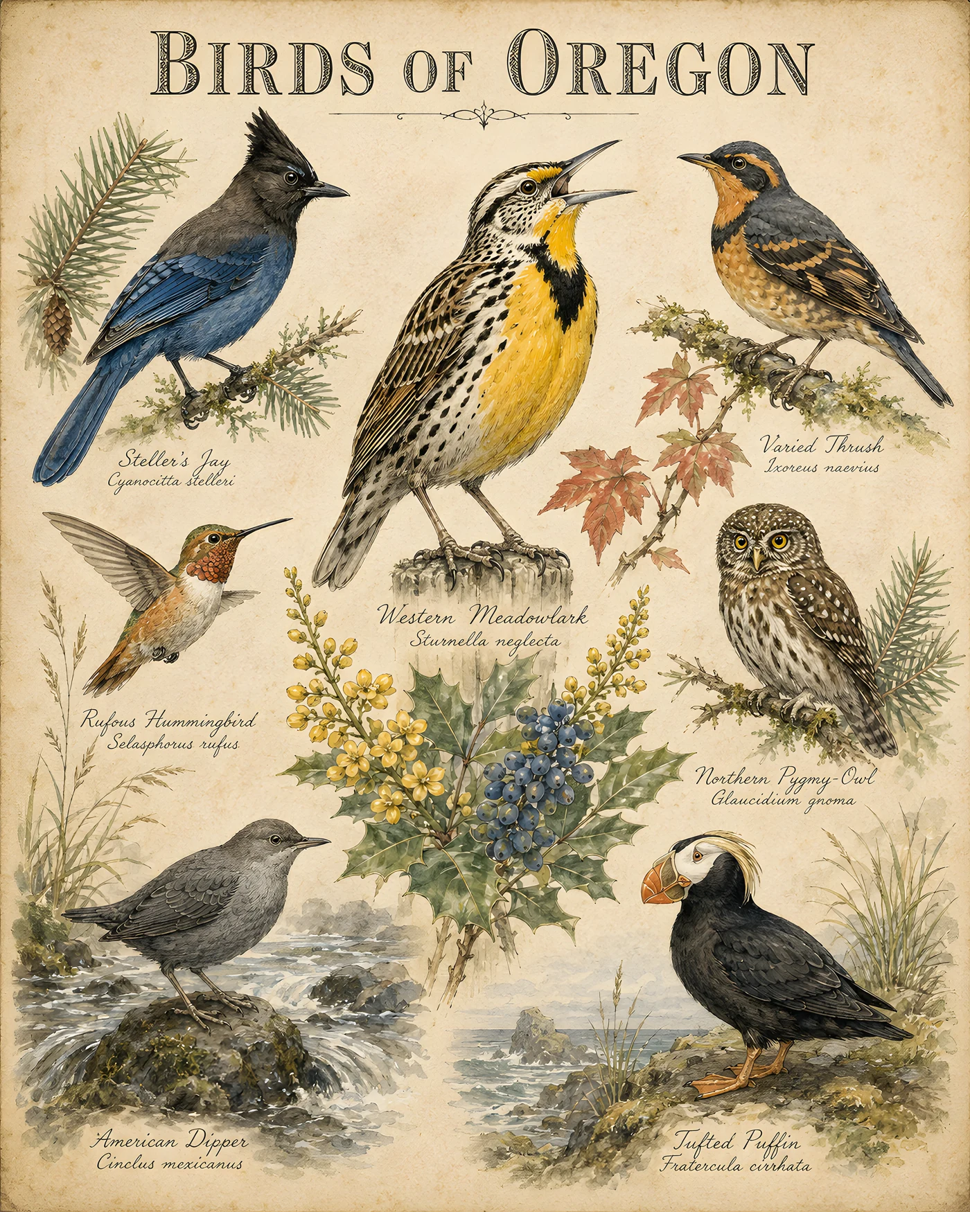 Birds of Oregon print - fine-art bird print