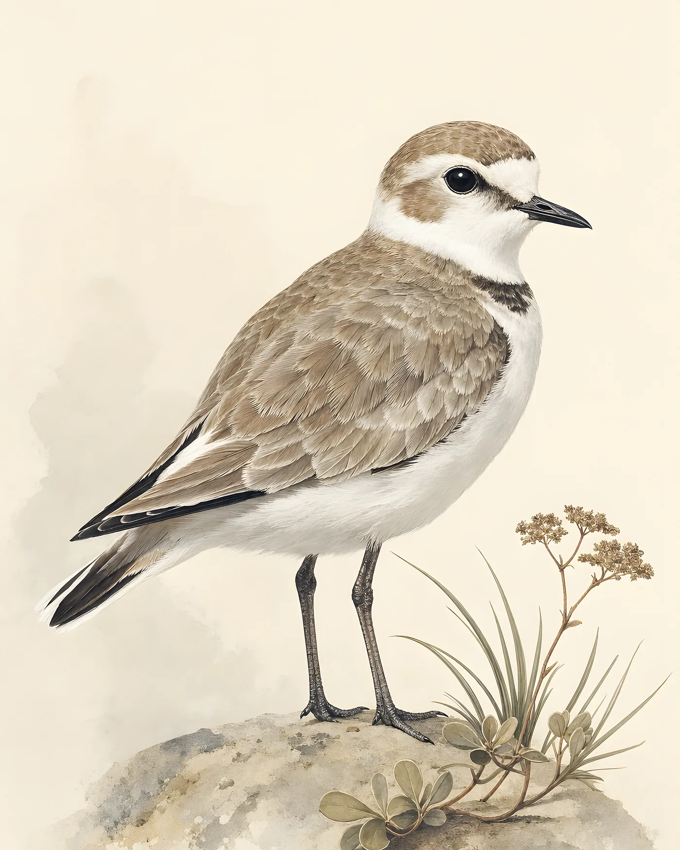Fine-art Western Snowy Plover print in a contemporary Audubon-inspired natural-history style