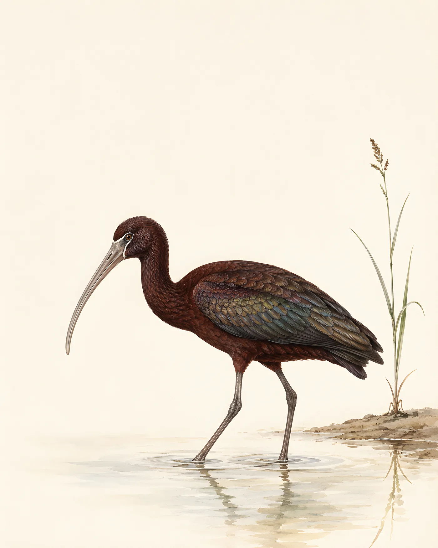 Fine-art White Faced Ibis print in the Audubon style