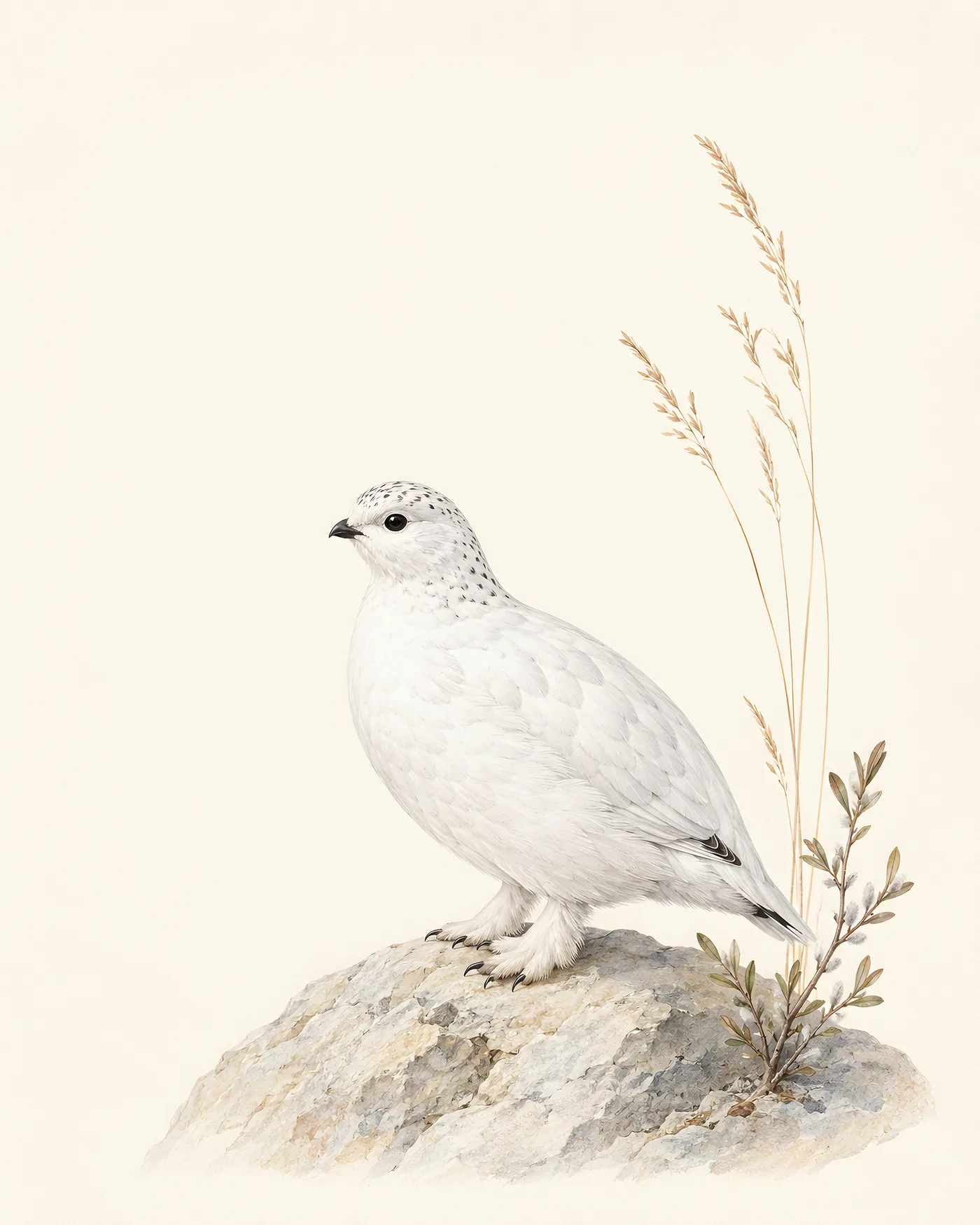 Fine-art White Tailed Ptarmigan print in the Audubon style